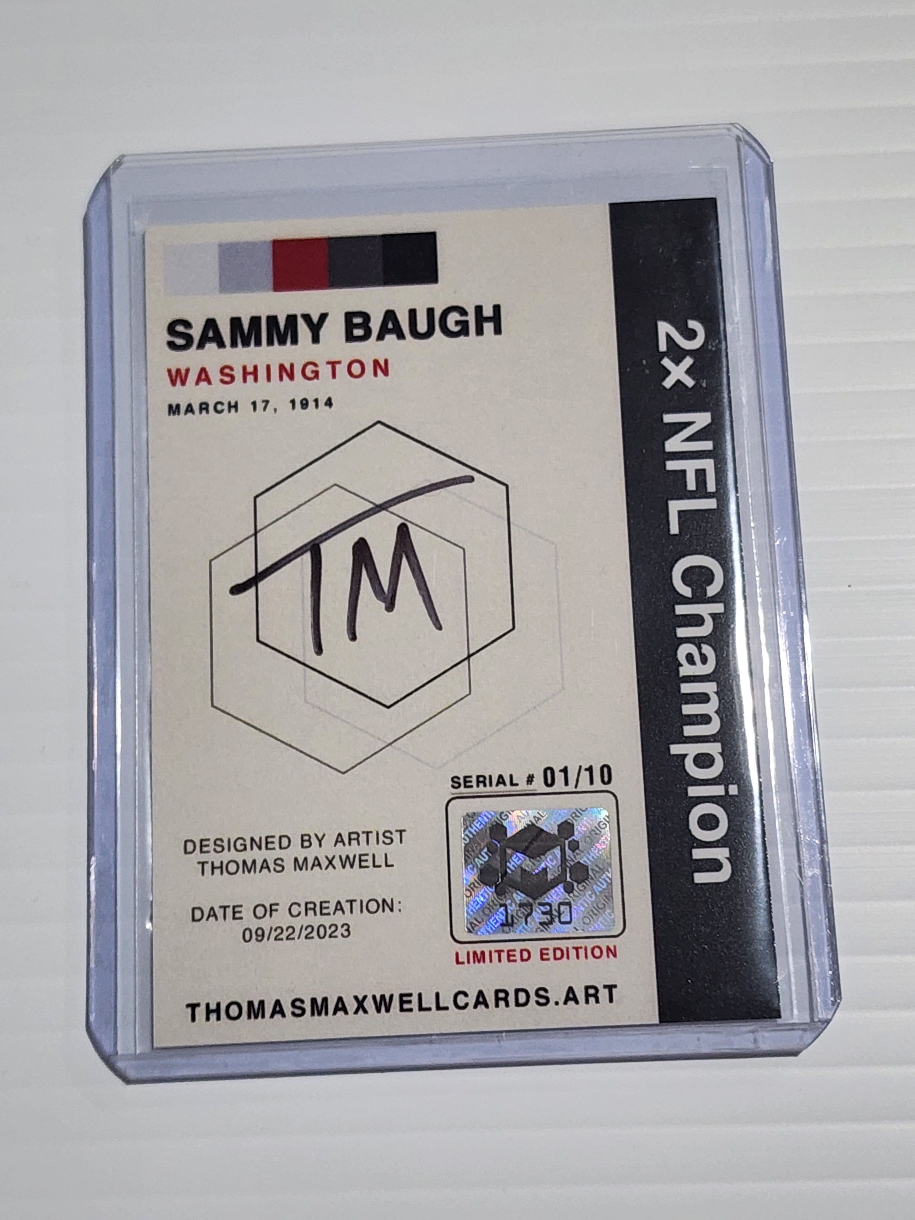 Sammy Baugh Artist Signed Football Art Card 1/10