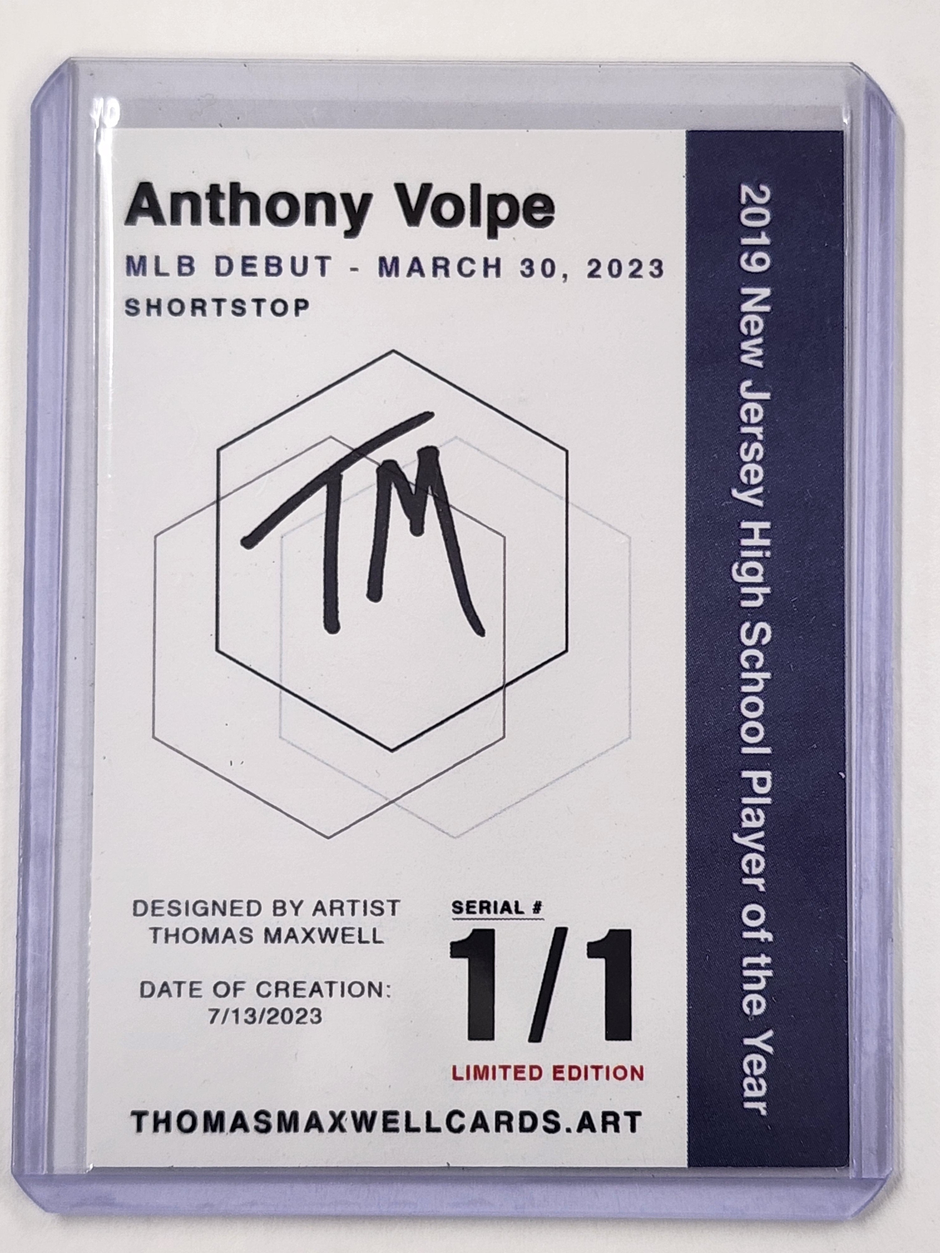 Anthony Volpe Artist Signed Delbarton Athletics Refractor Art Card 1/1