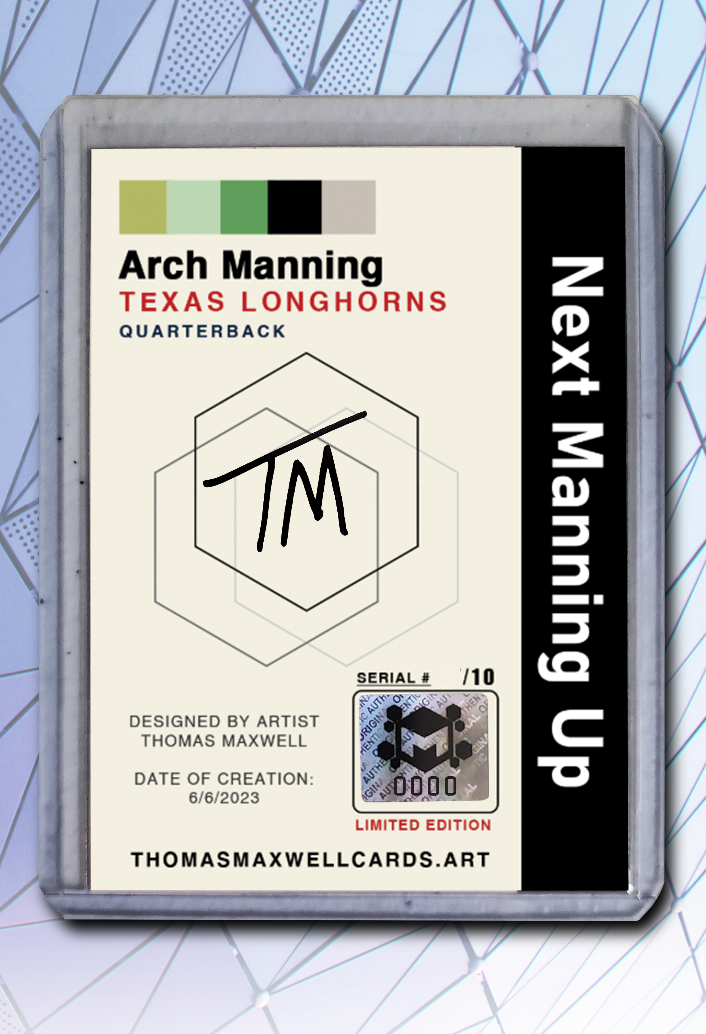 Arch Manning Artist Signed Football Art Card 5/10