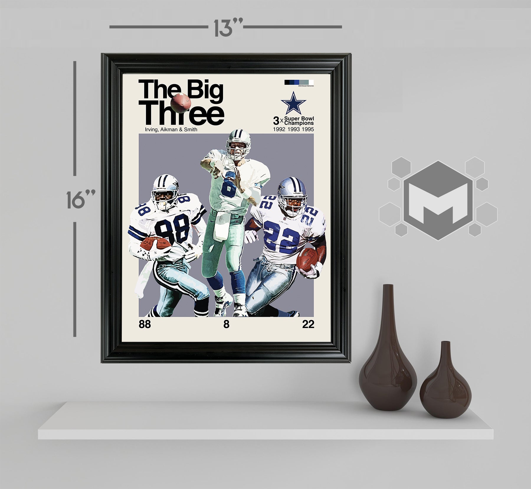 Troy Aikman, Emmitt Smith, Michael Irving Framed Sports Art Photo by Thomas Maxwell