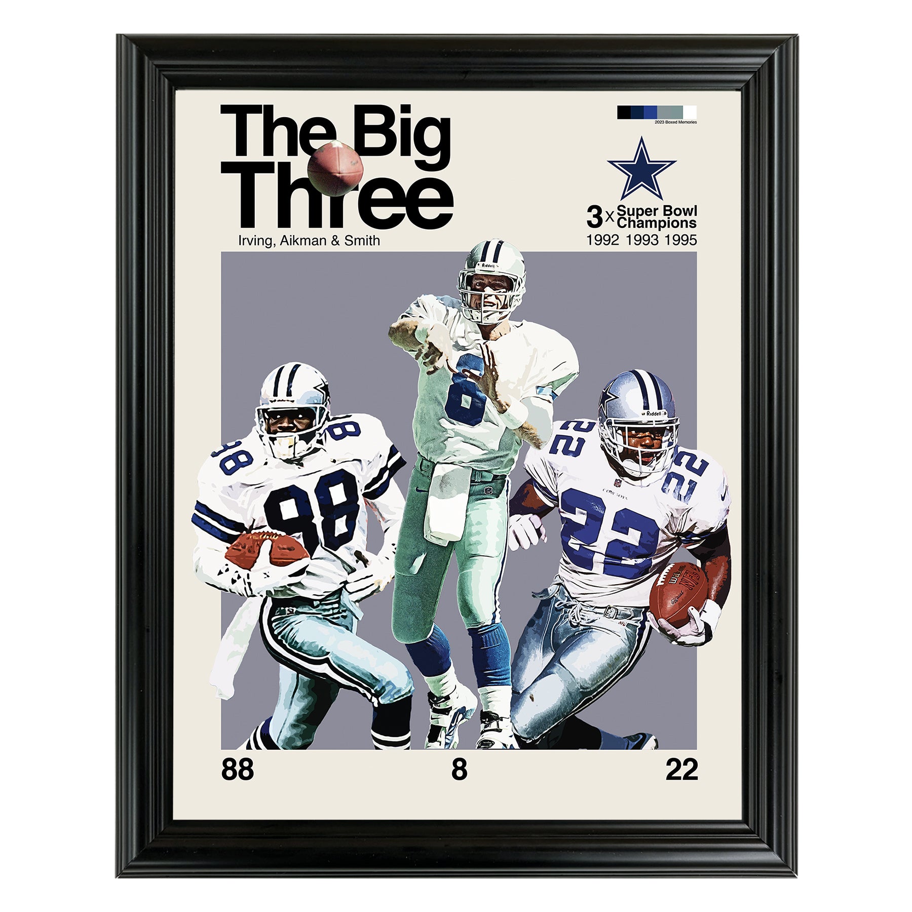 Troy Aikman, Emmitt Smith, Michael Irving Framed Sports Art Photo by Thomas Maxwell