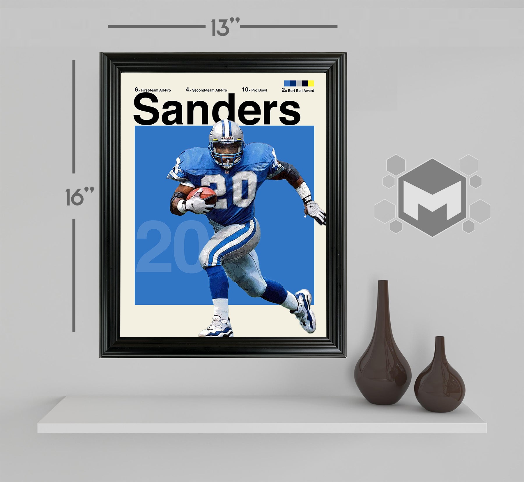 Barry Sanders Sports Art Framed Photo by Thomas Maxwell