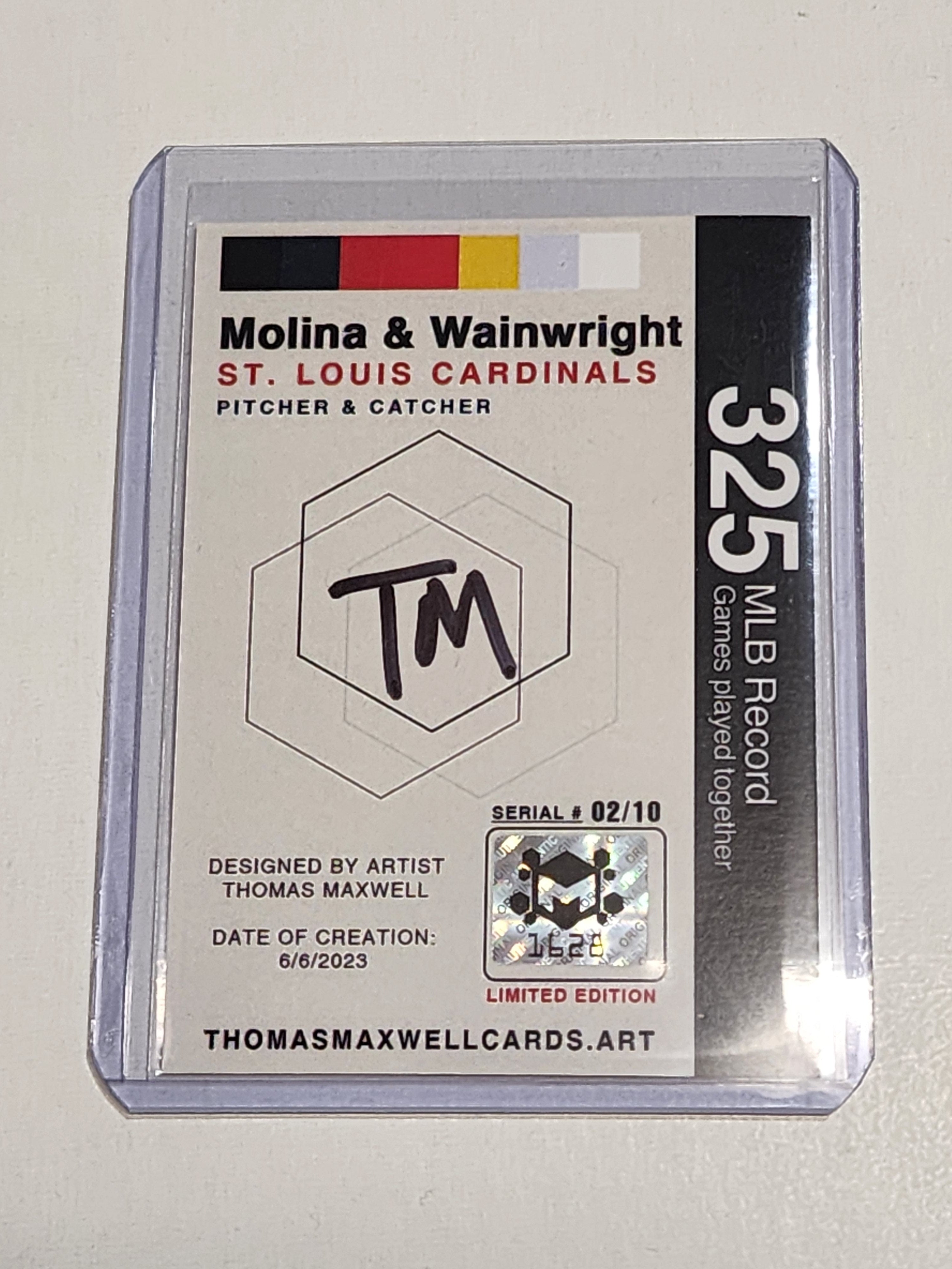 Yadier Molina & Adam Wainwright Artist Signed Baseball Art Card 2/10