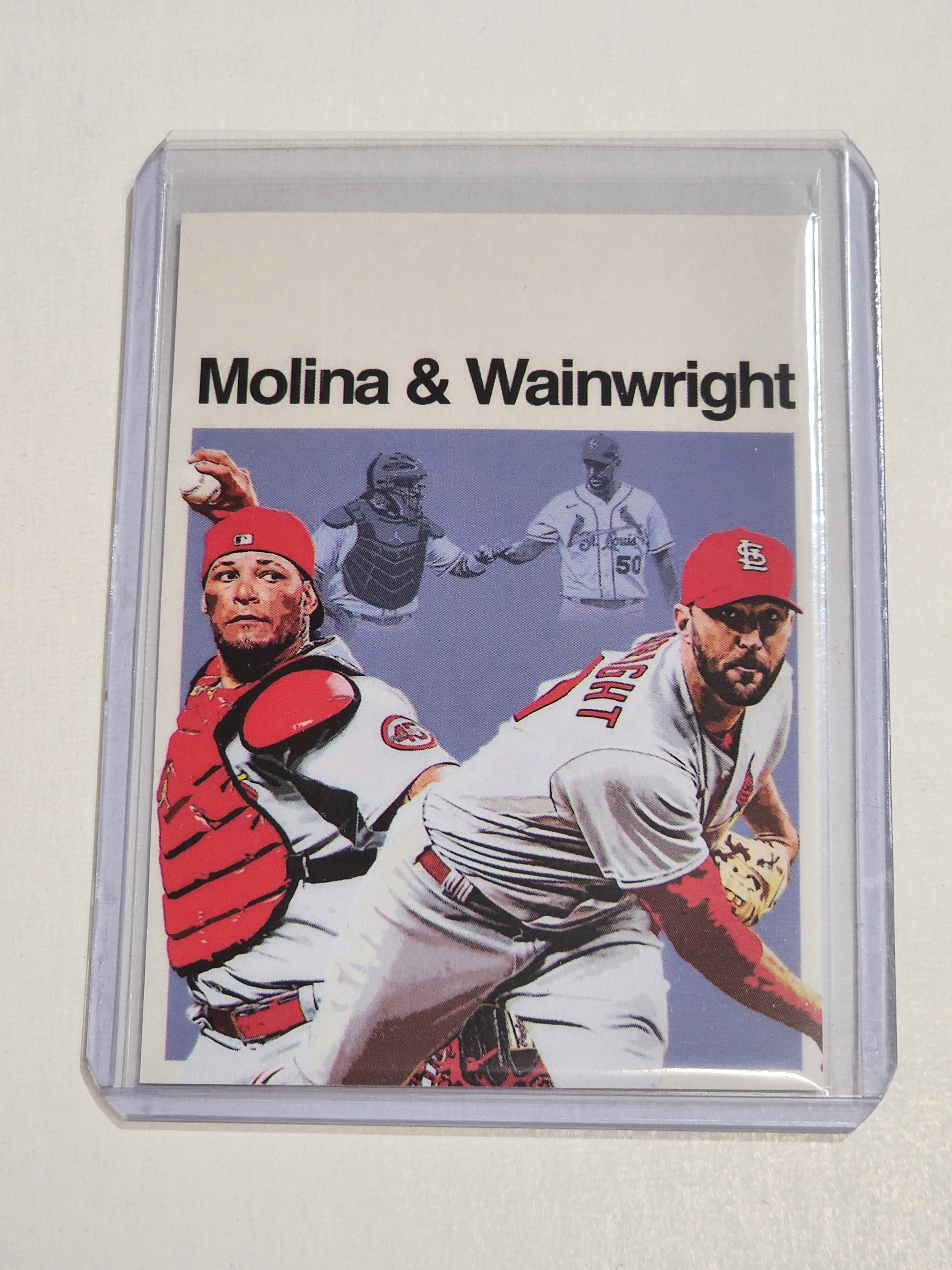 Yadier Molina & Adam Wainwright Artist Signed Baseball Art Card 2/10