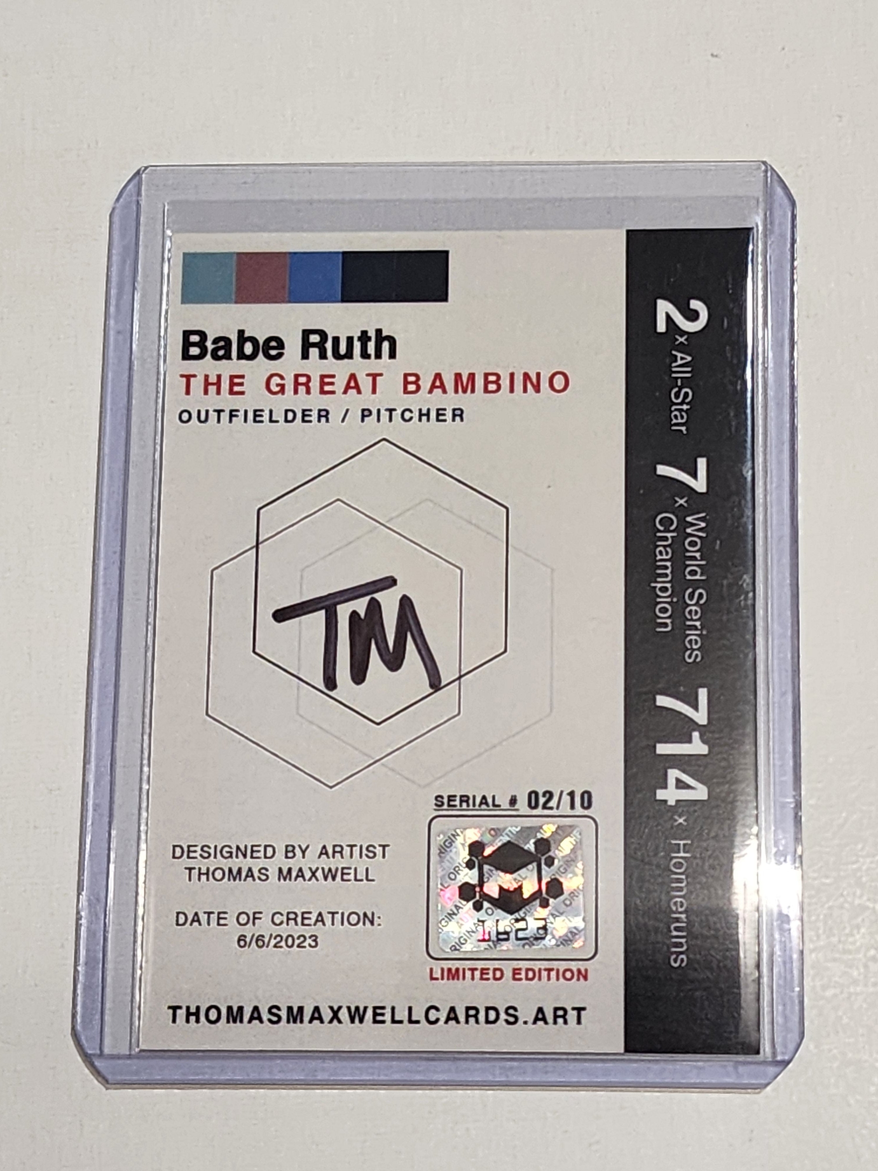 Babe Ruth Artist Signed Baseball Art Card 2/10