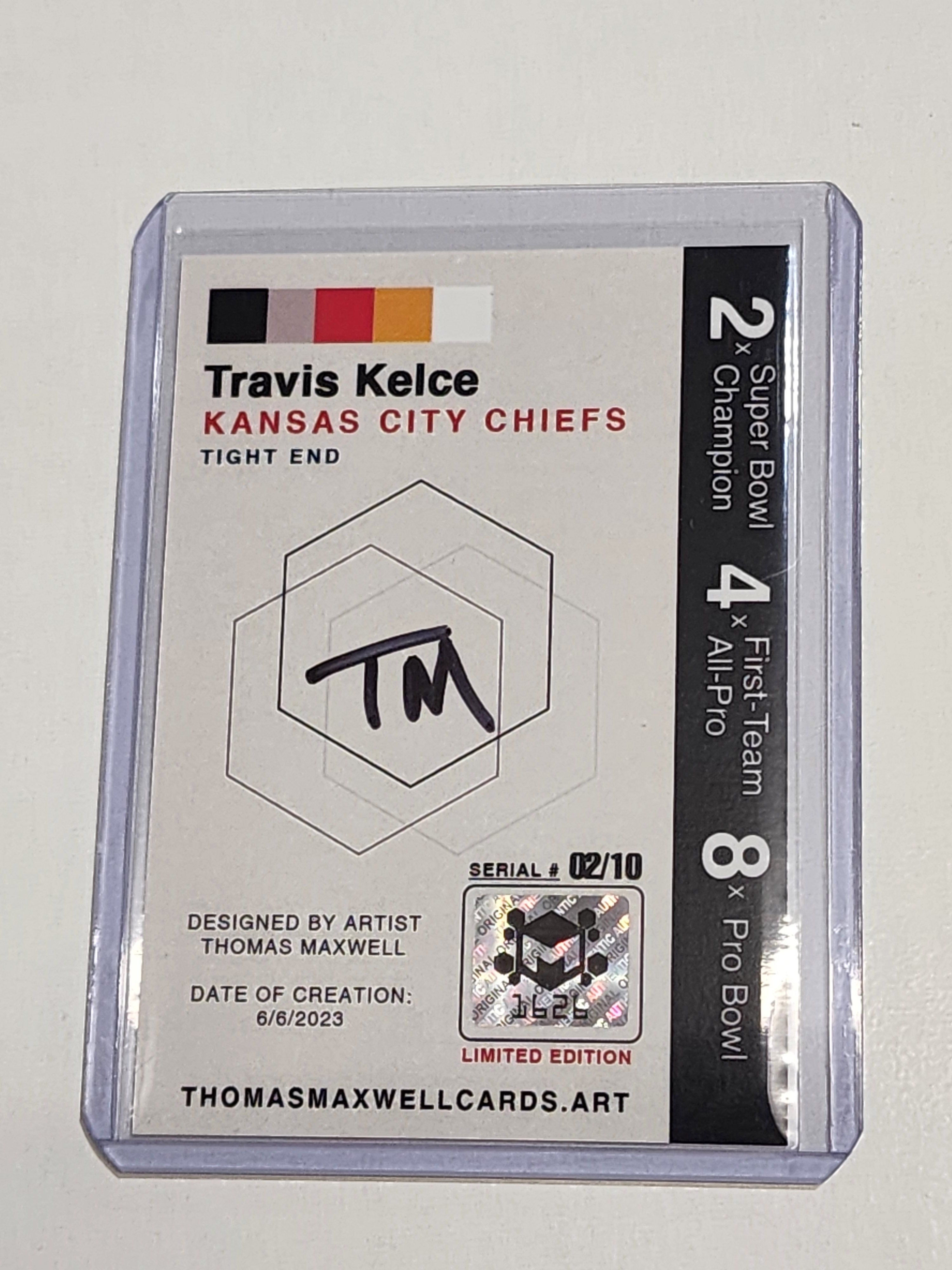 Travis Kelce - Kansas City Chiefs - SB LVII Artist Signed Football Art Card 2/10