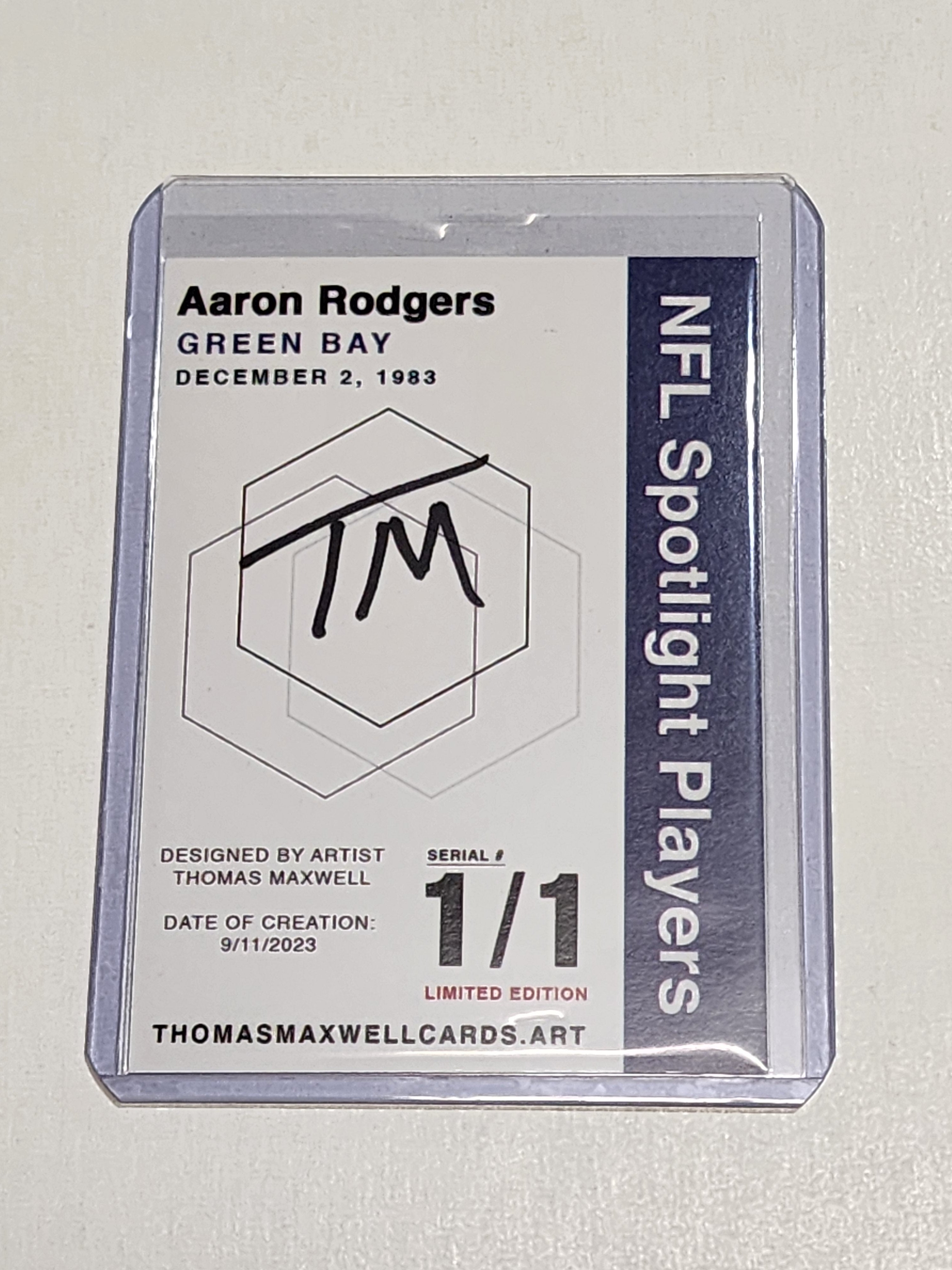 Aaron Rodgers Artist Signed Green Bay Packers Refractor Art Card 1/1