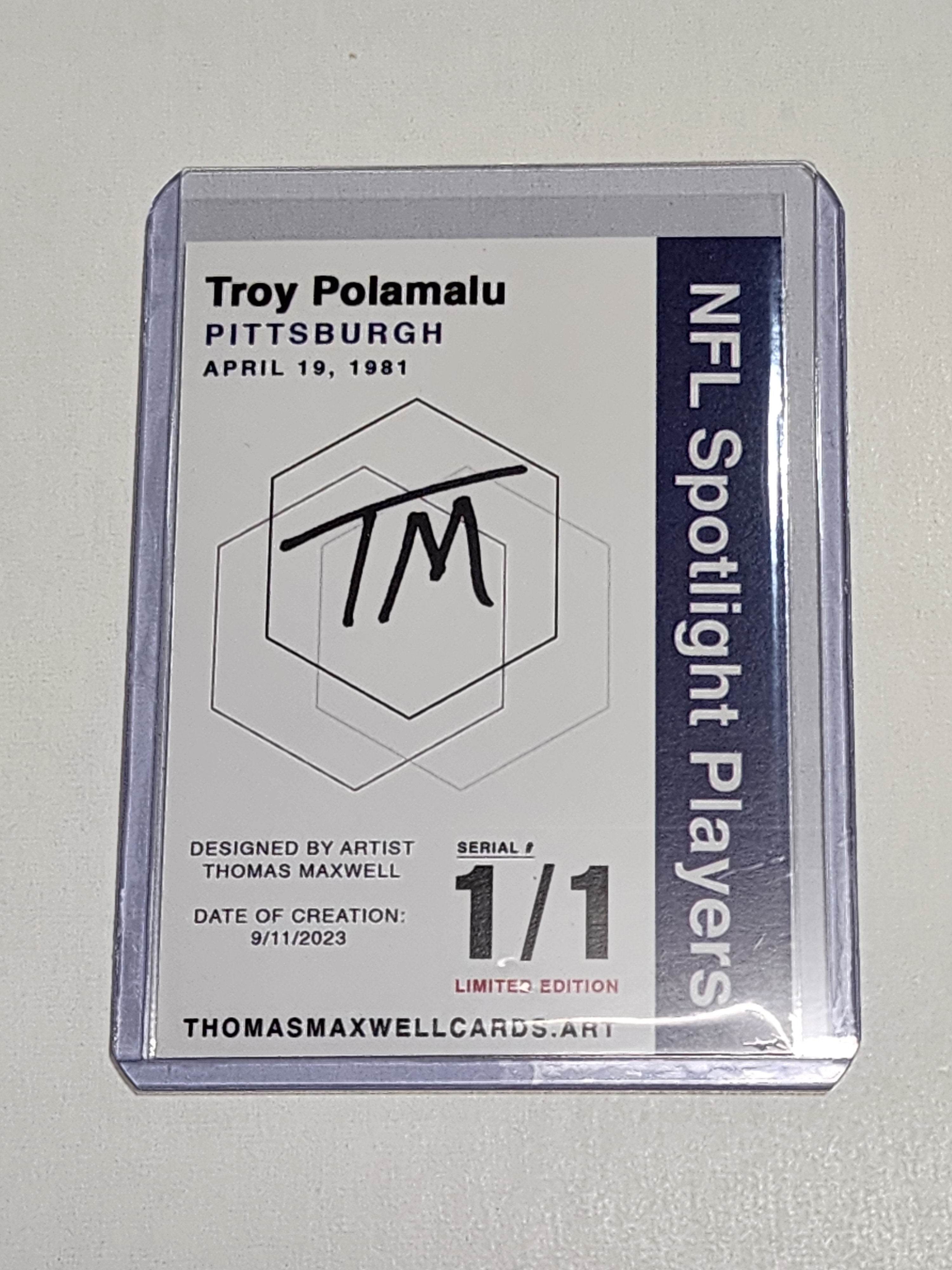 Troy Polamalu Artist Signed Pittsburgh Steelers Refractor Art Card 1/1