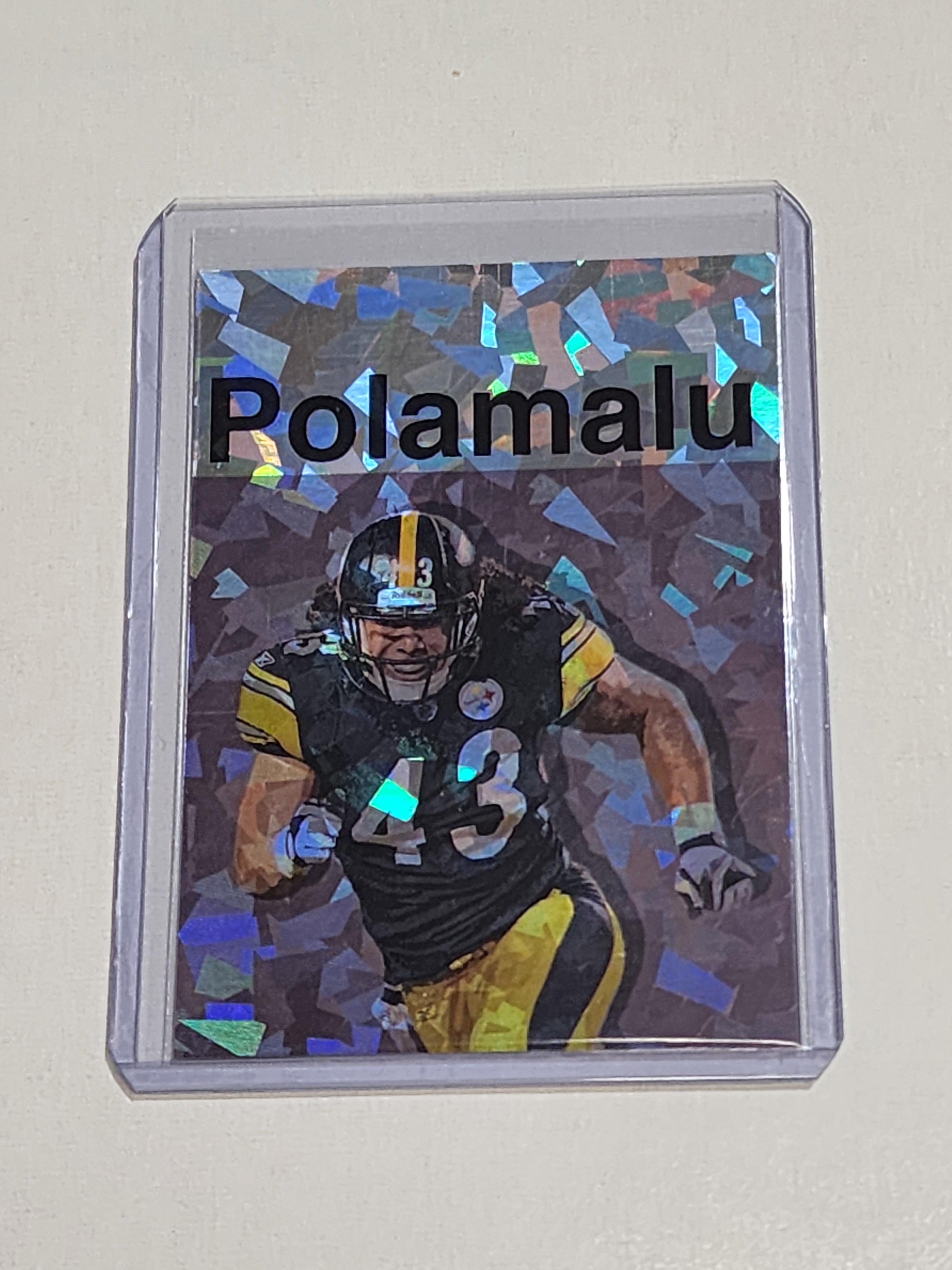 Troy Polamalu Artist Signed Pittsburgh Steelers Refractor Art Card 1/1