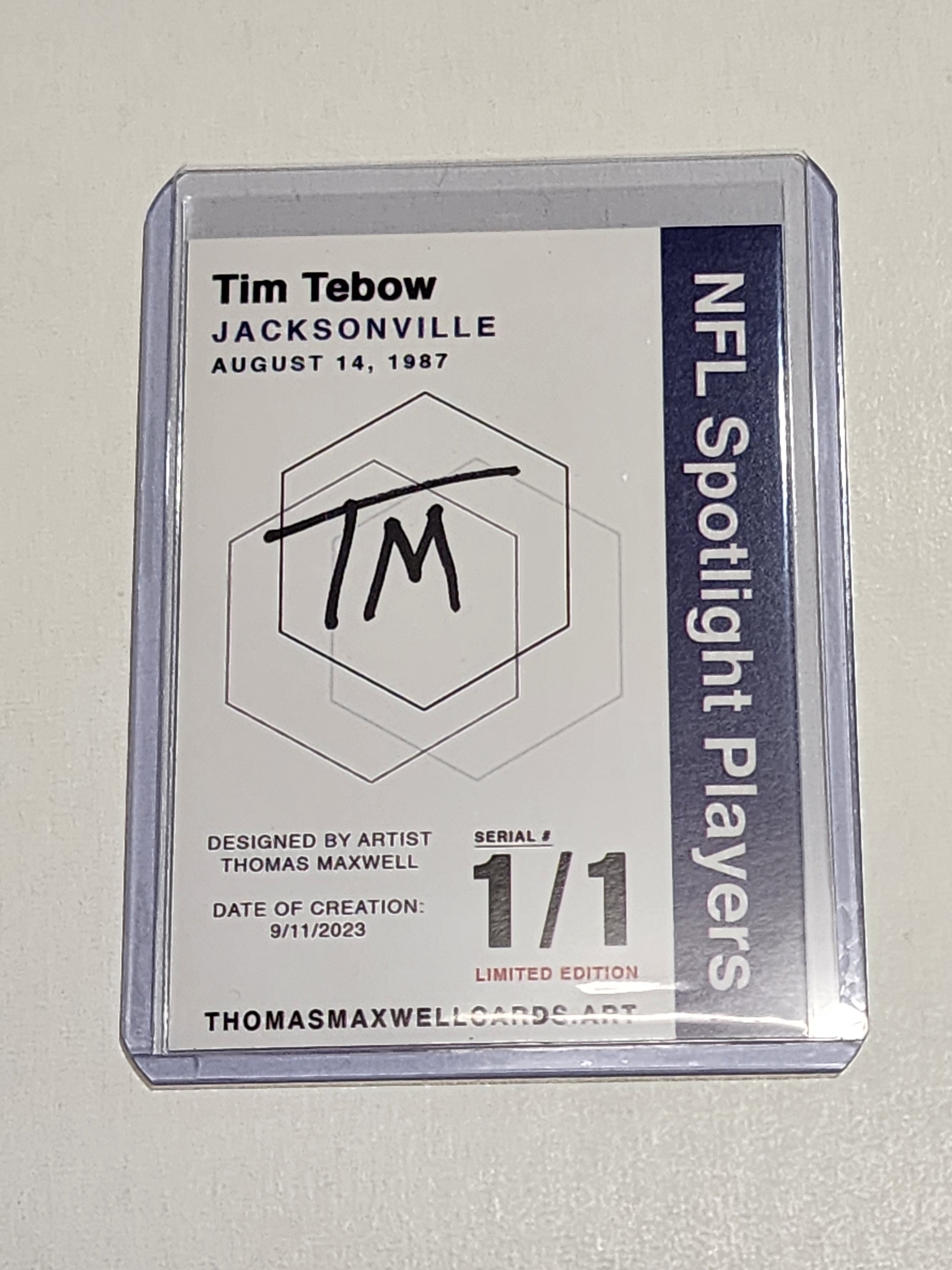 Tim Tebow Artist Signed Jacksonville Jaguars Refractor Art Card 1/1