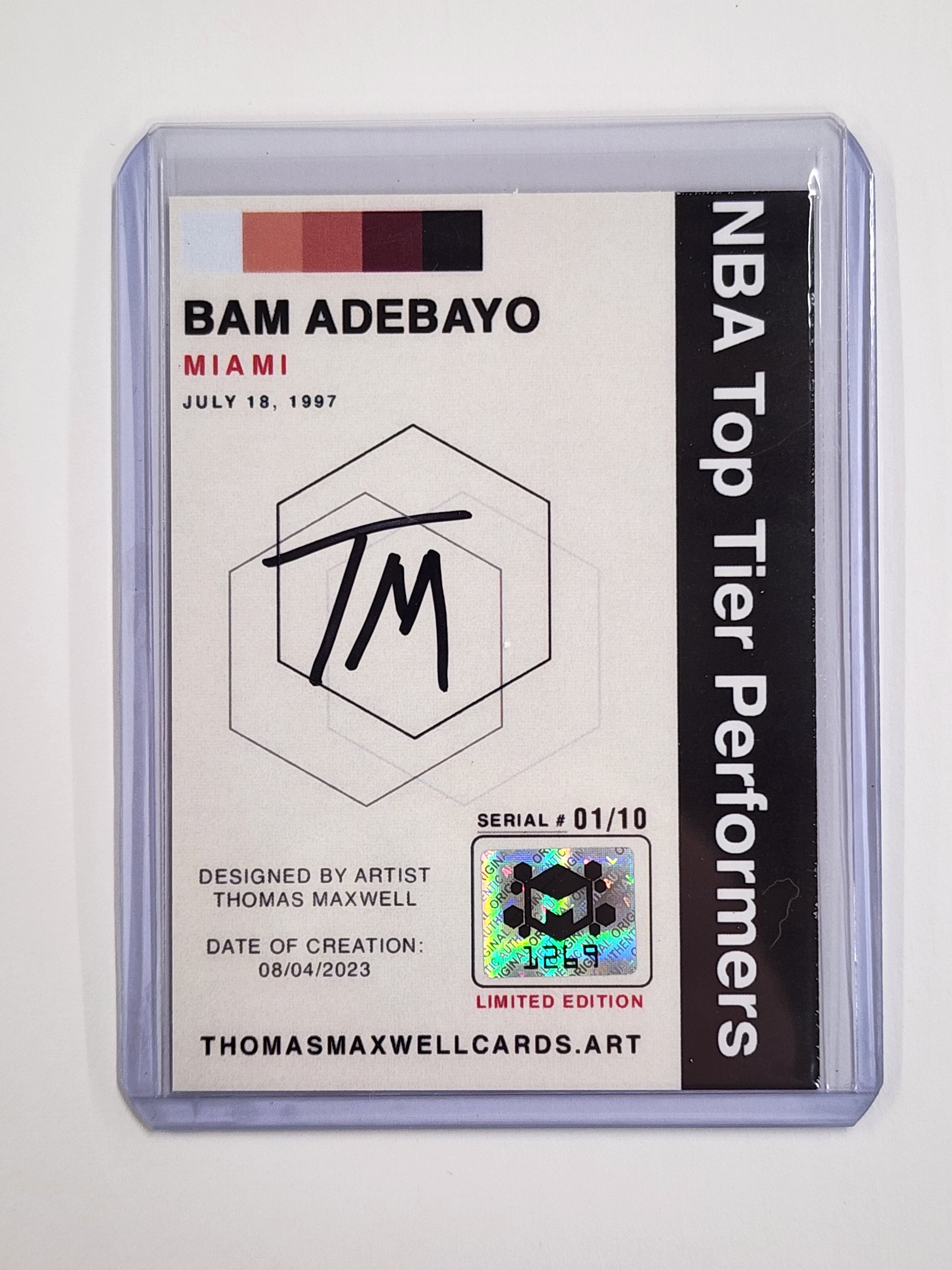 Bam Adebayo Artist Signed Basketball Art Card 1/10