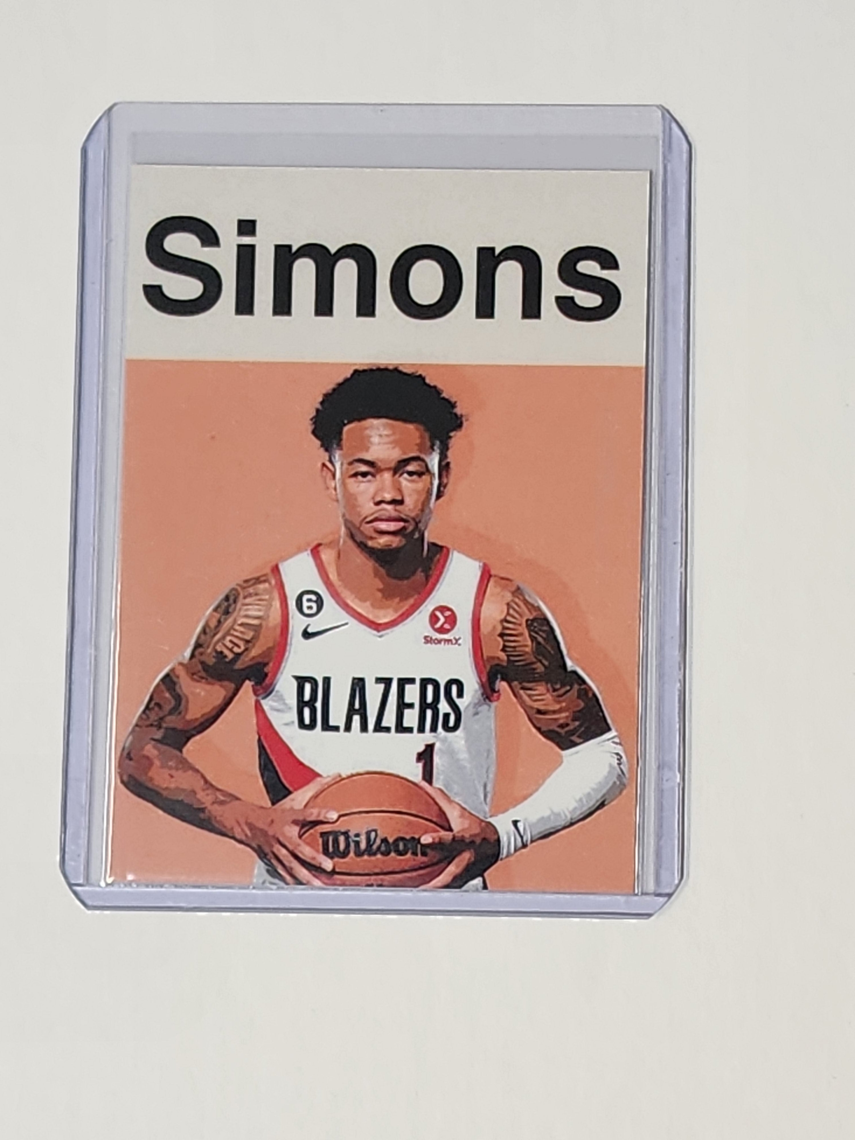 Anfernee Simons Artist Signed Basketball Art Card 1/10