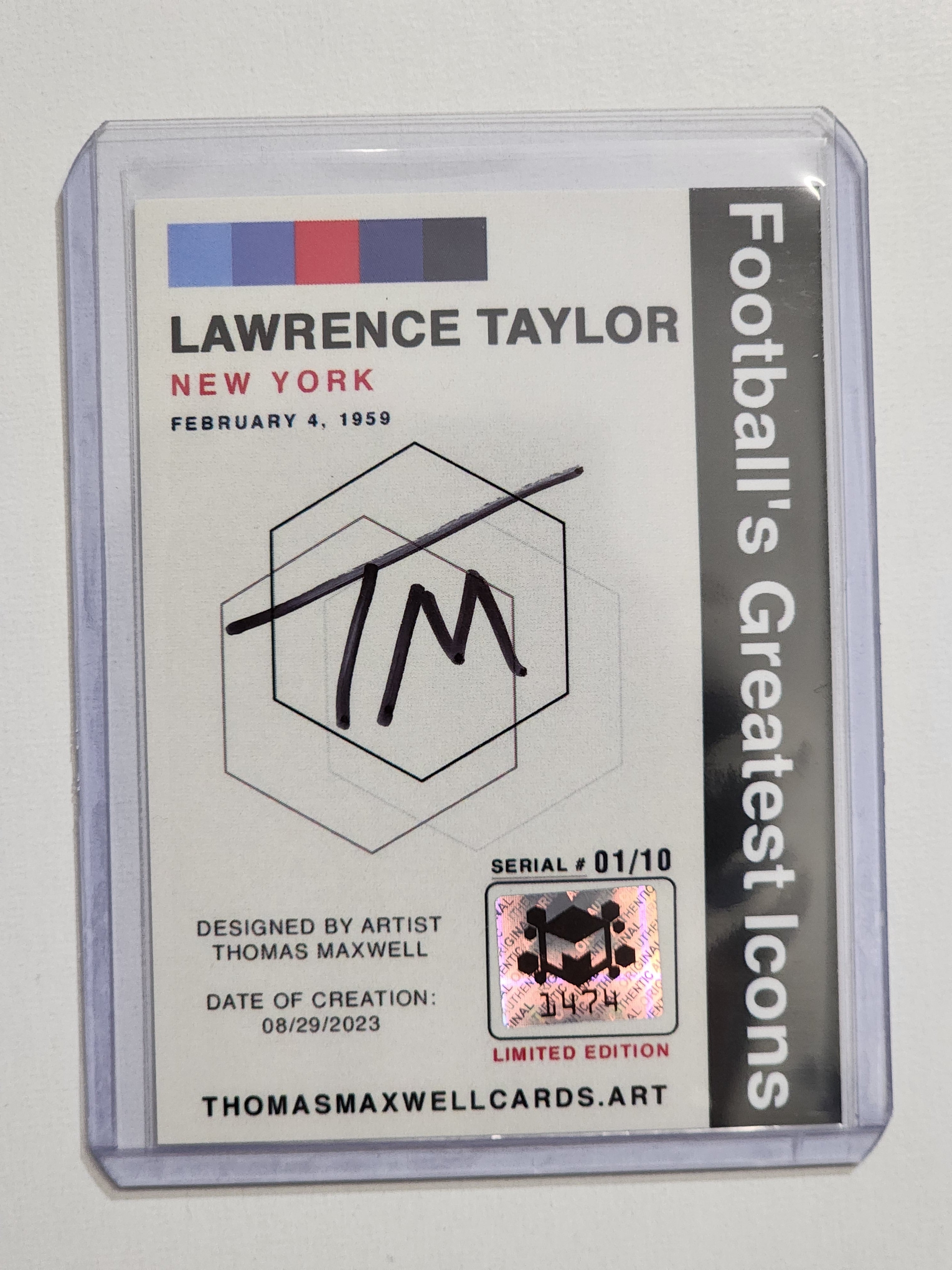 Lawrence Taylor Artist Signed Football Art Card 1/10