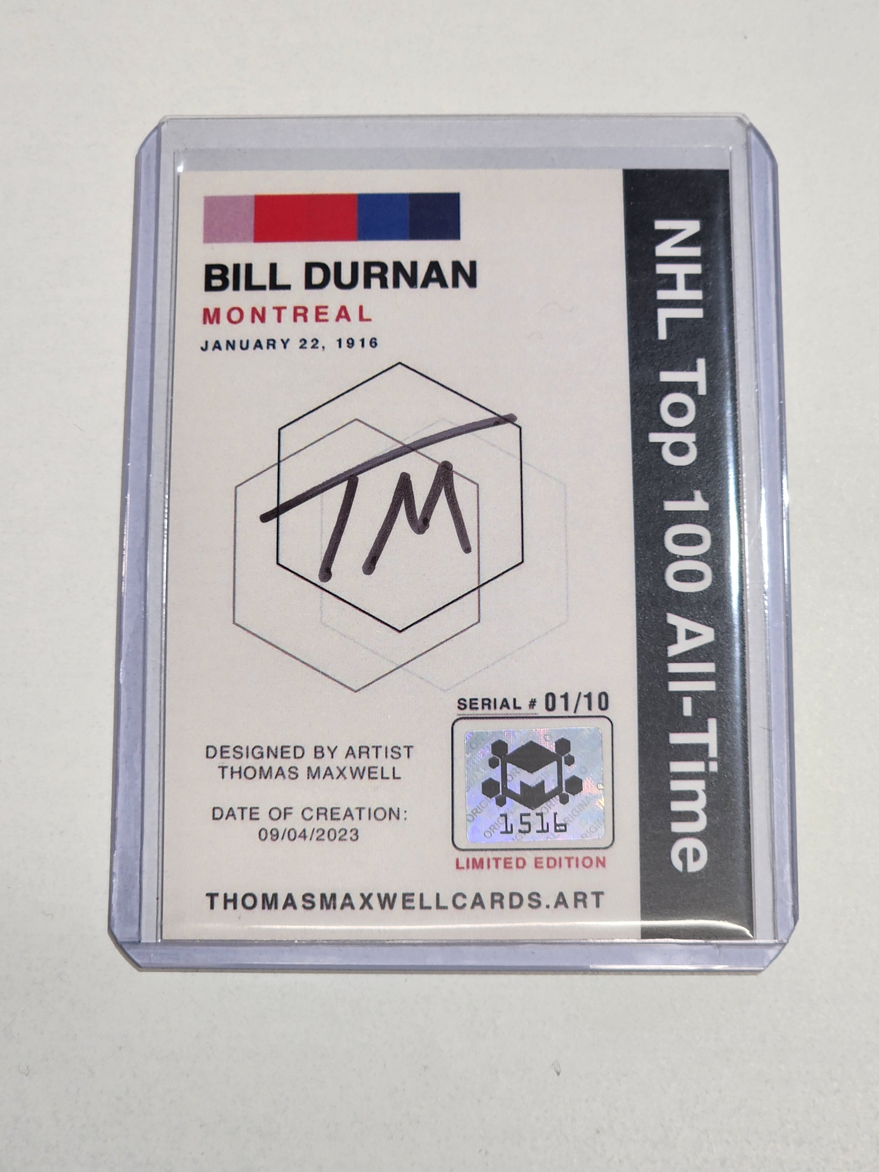 Bill Durnan Artist Signed Hockey Art Card 1/10