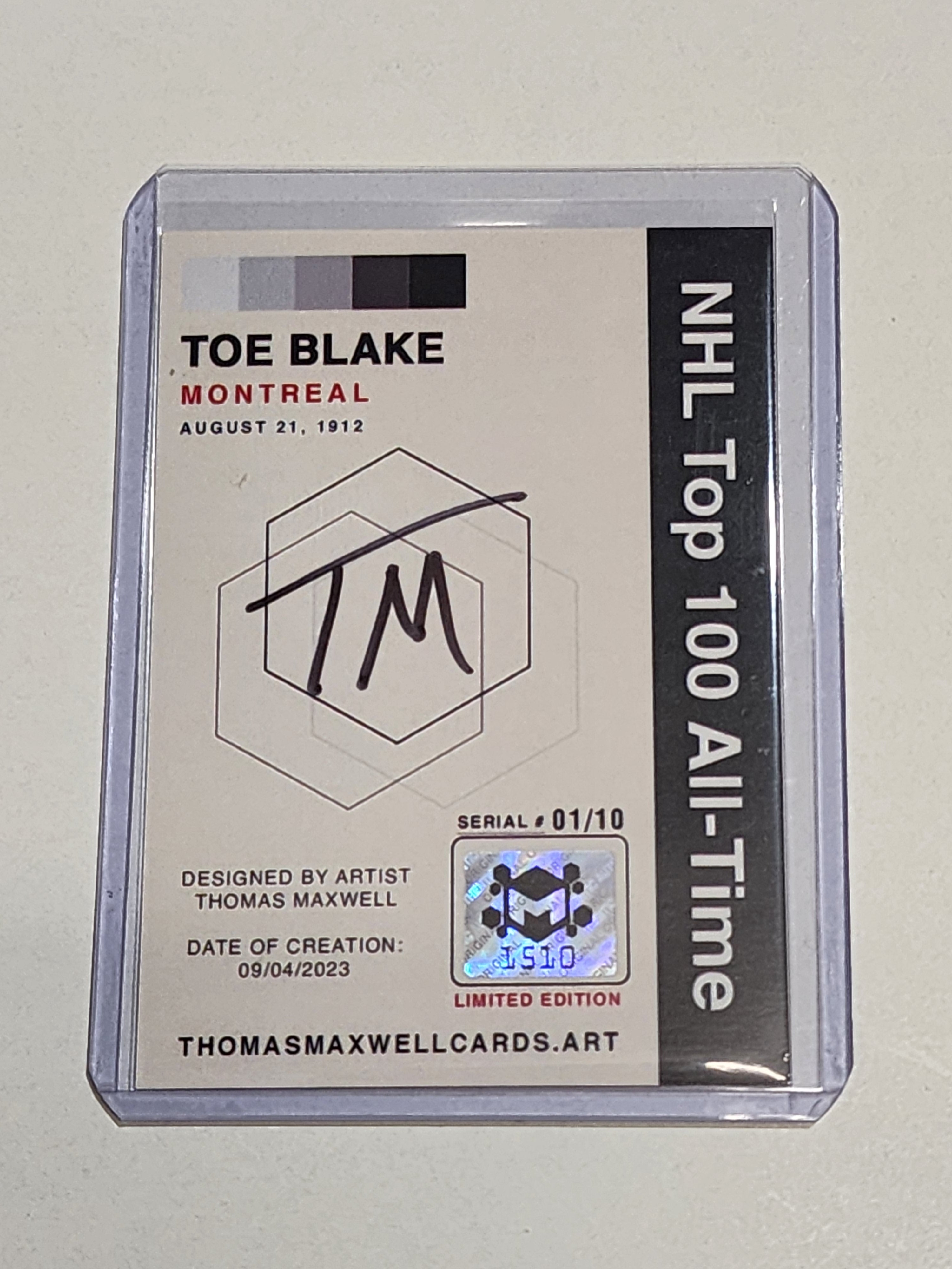 Toe Blake Artist Signed Hockey Art Card 1/10