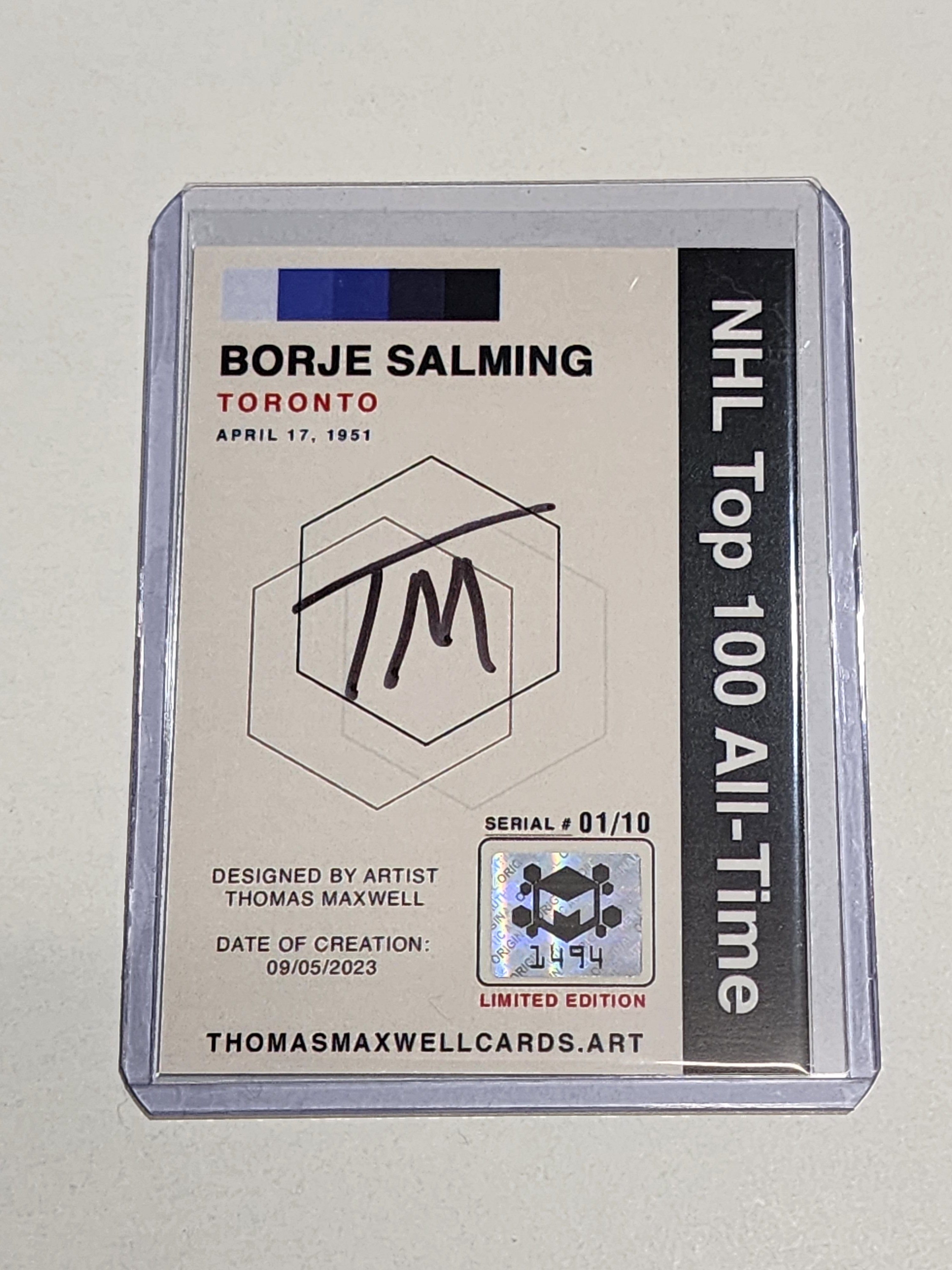 Borje Salming Artist Signed Hockey Art Card 1/10