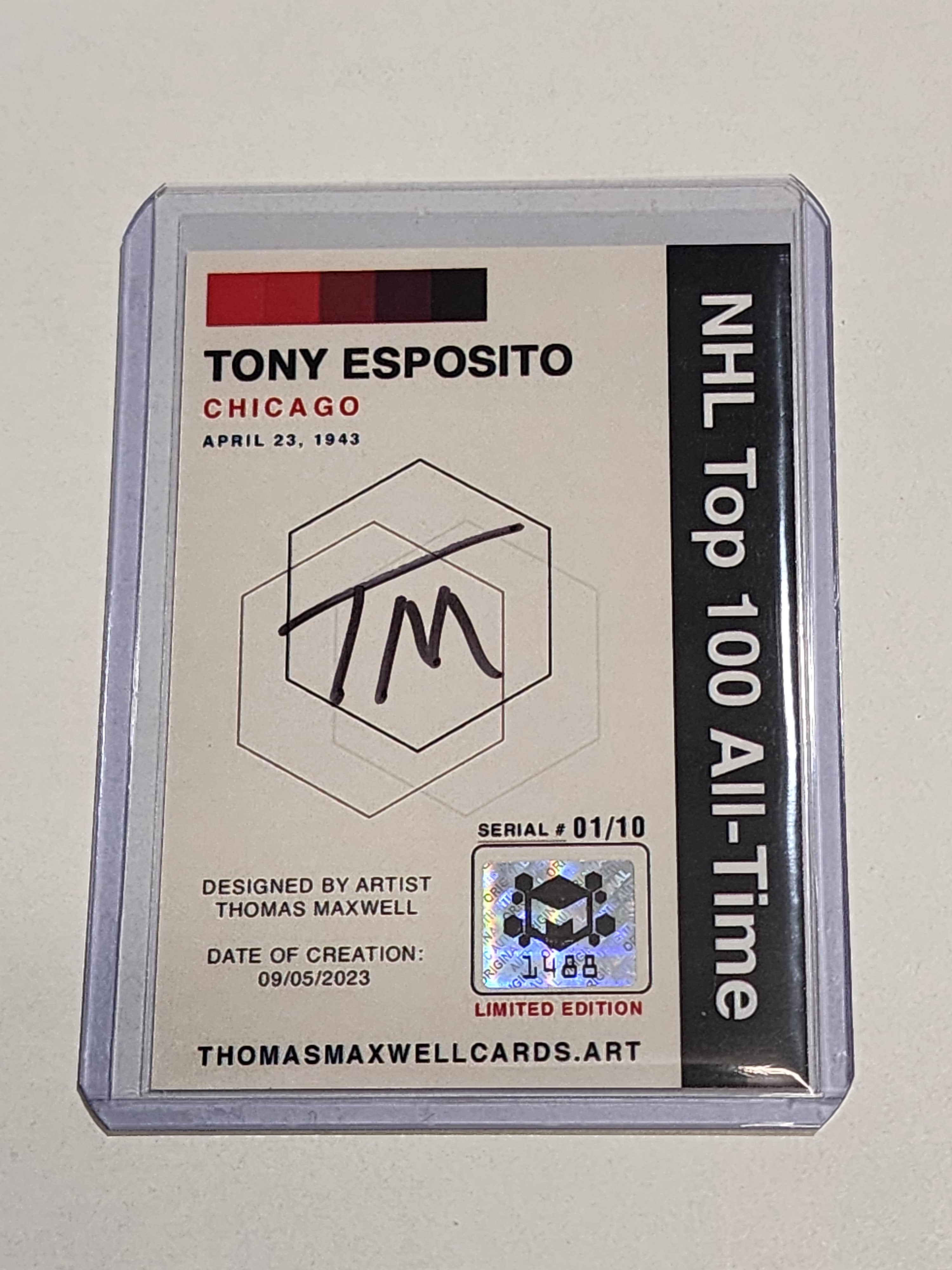 Tony Esposito Artist Signed Hockey Art Card 1/10