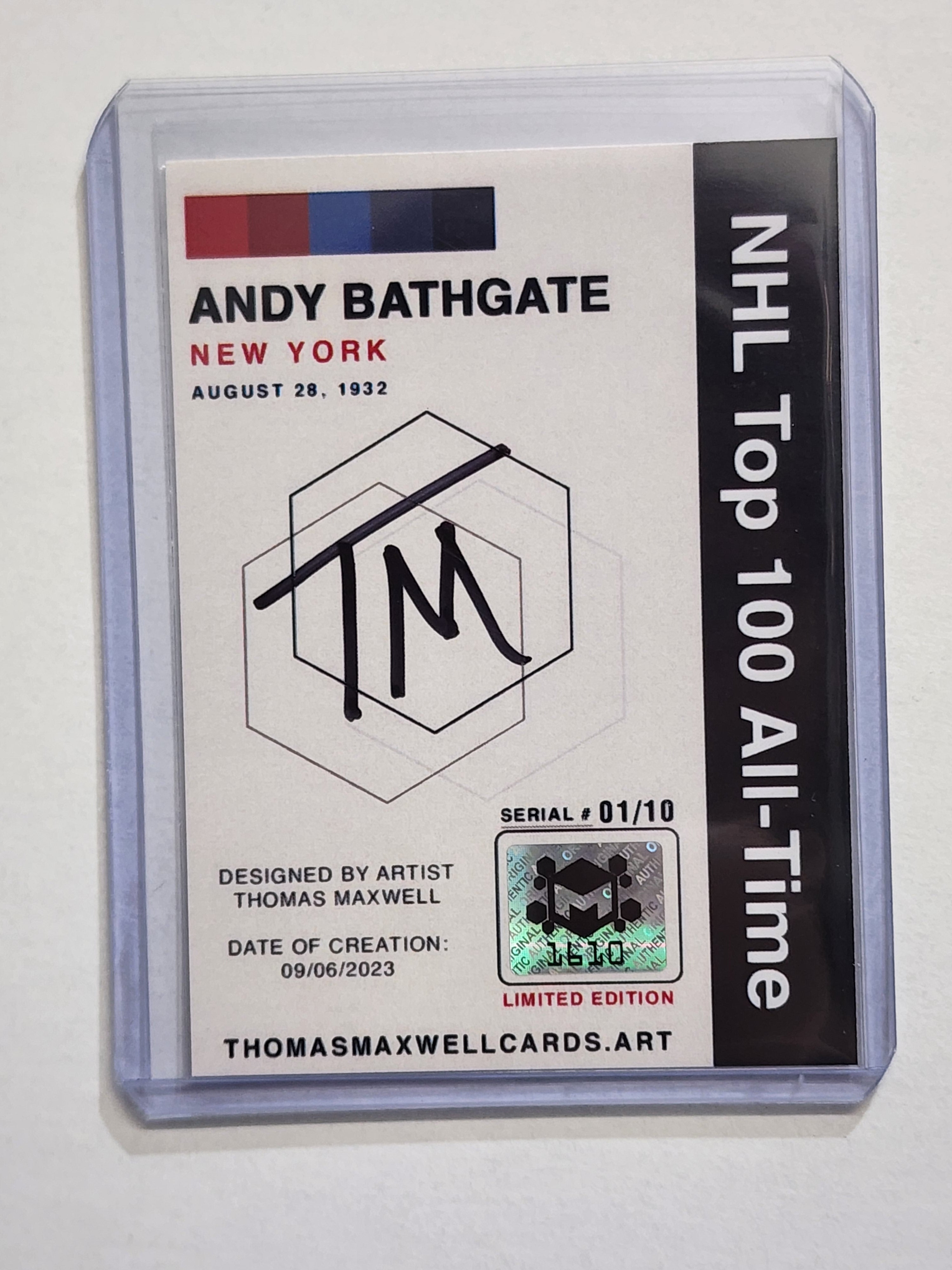 Andy Bathgate Artist Signed Hockey Art Card 1/10