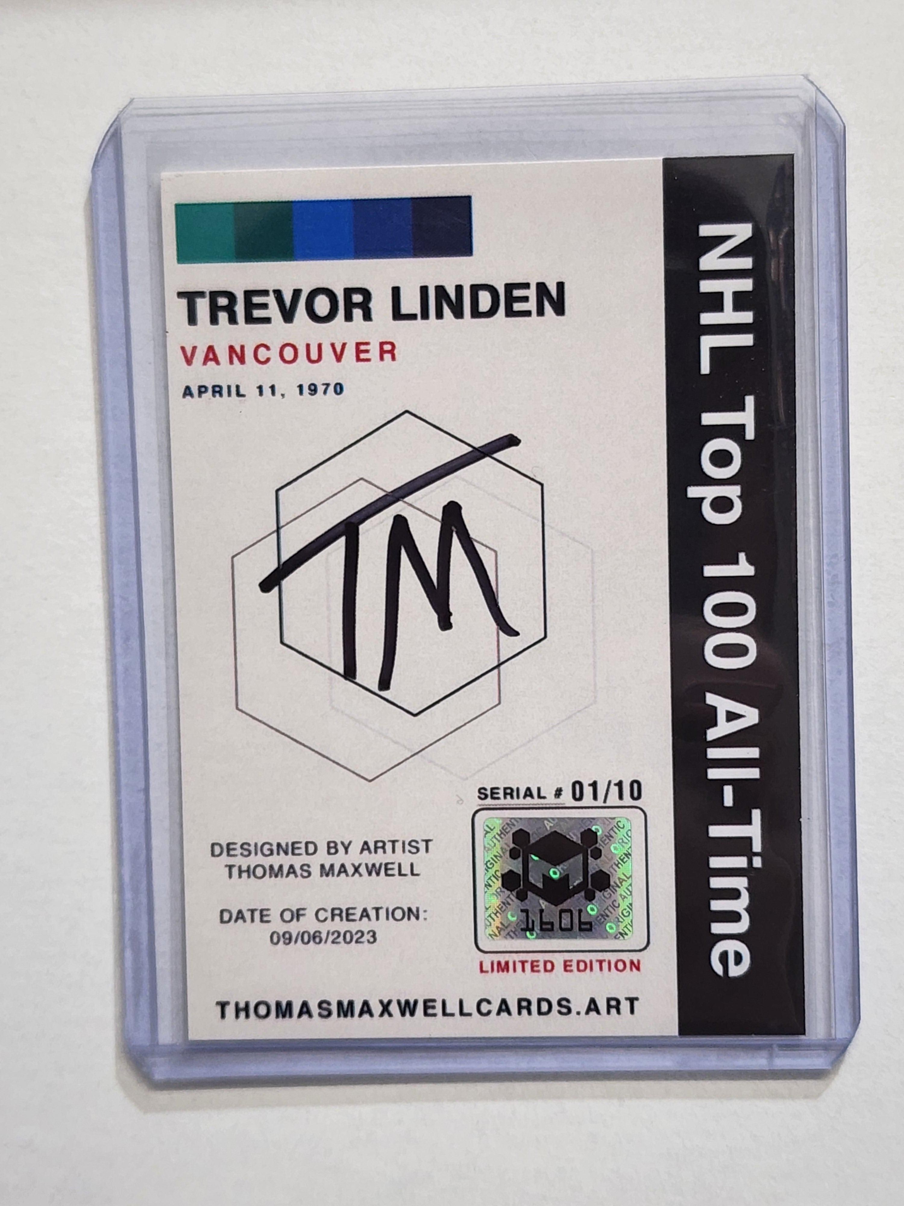 Trevor Linden Artist Signed Hockey Art Card 1/10