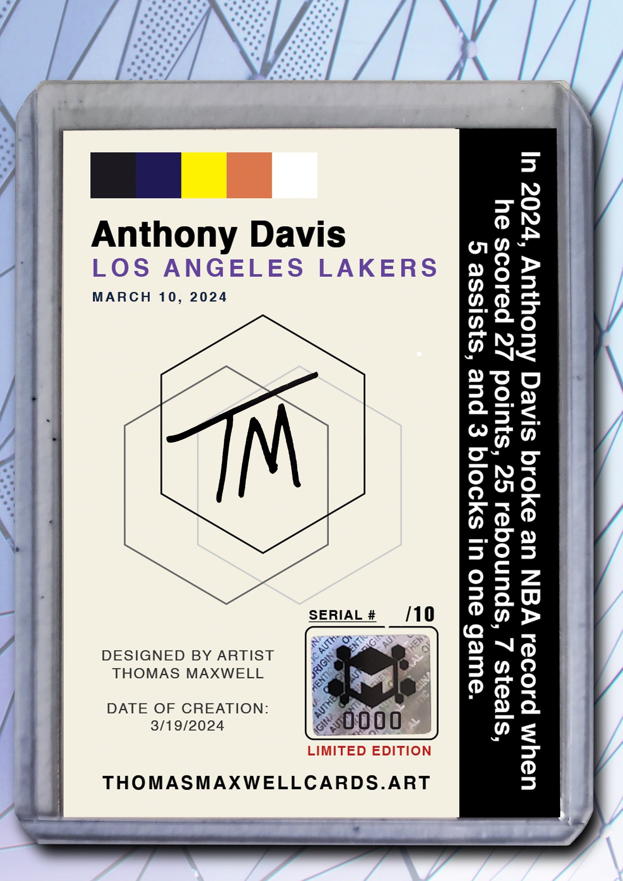 Anthony Davis - LA Lakers - Signed Basketball Art card