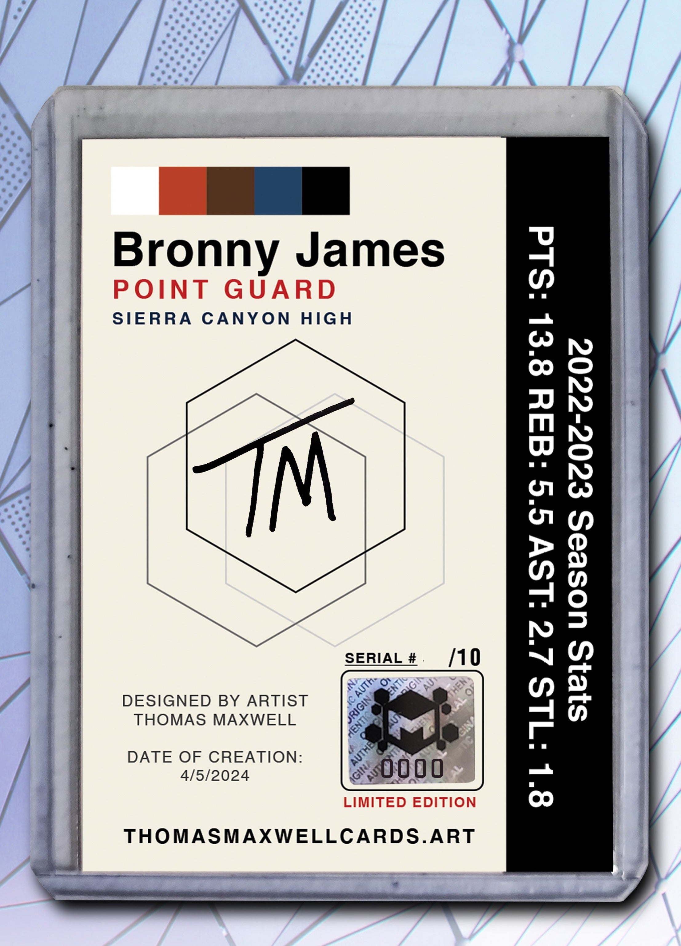 LeBron Raymone "Bronny" James Jr. - High School - Artist Signed Art Card 1/10