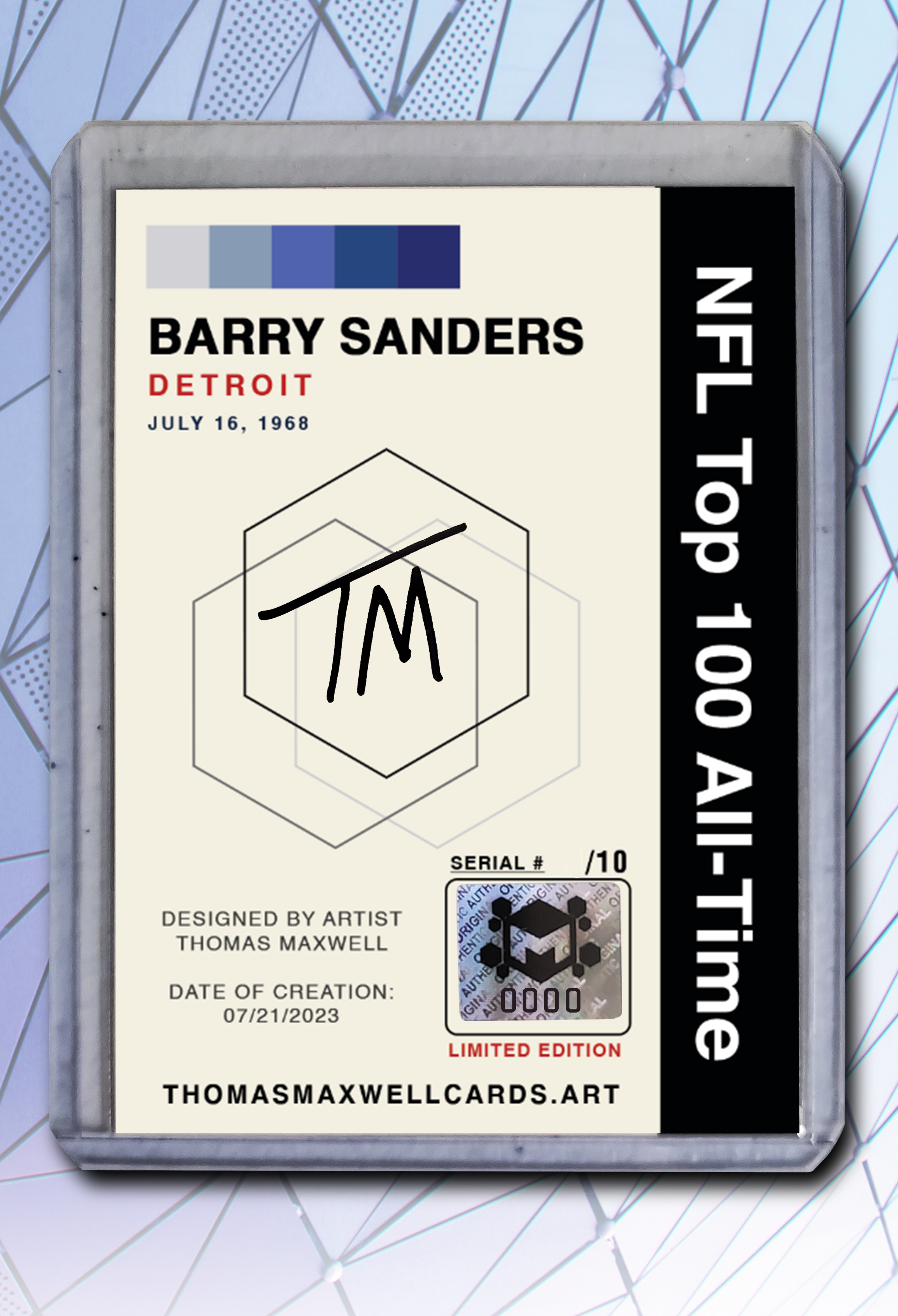 Barry Sanders Football Art Card - Artist Signed - 2/10