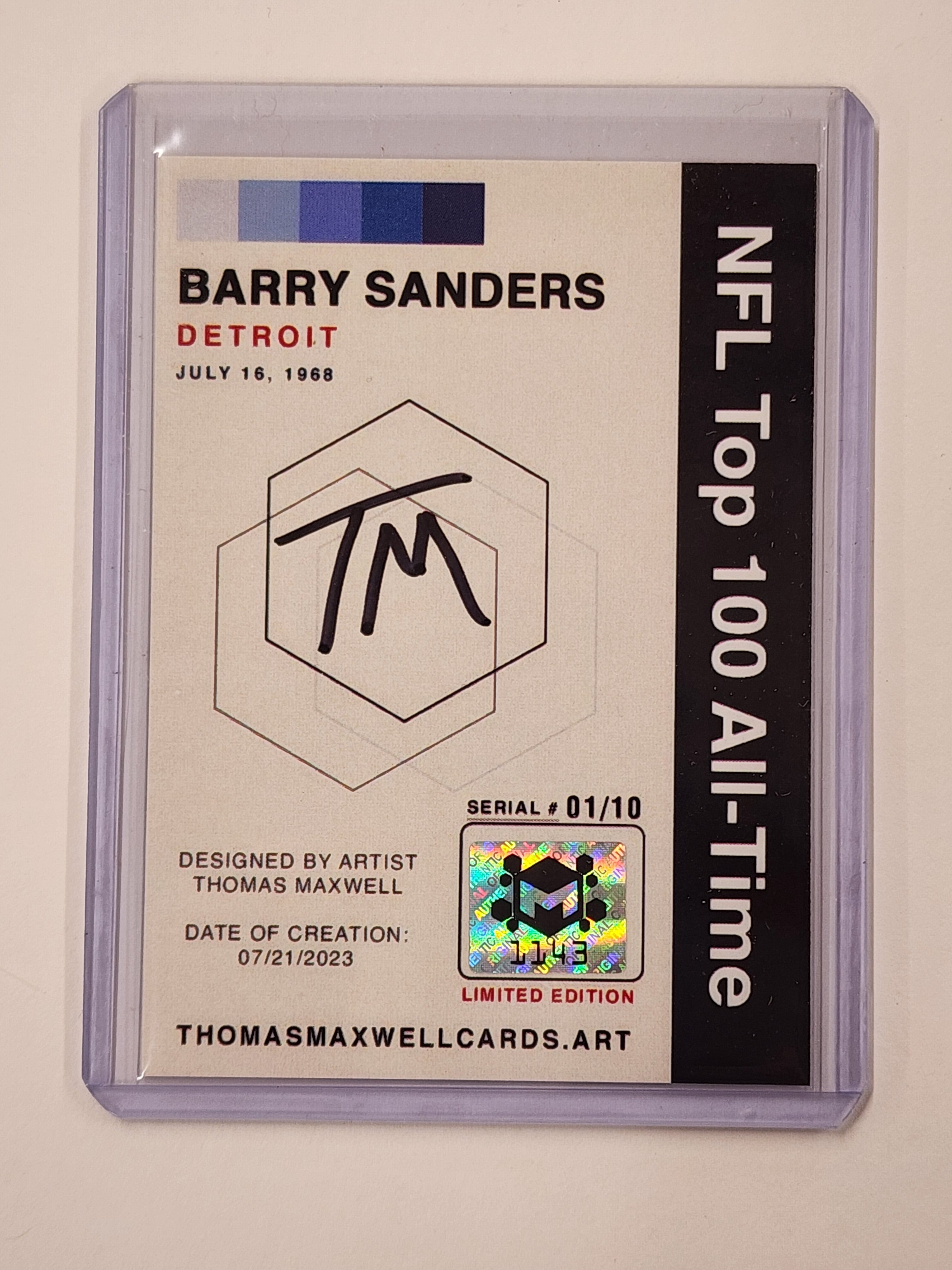 Barry Sanders Artist Signed Football Art Card 1/10