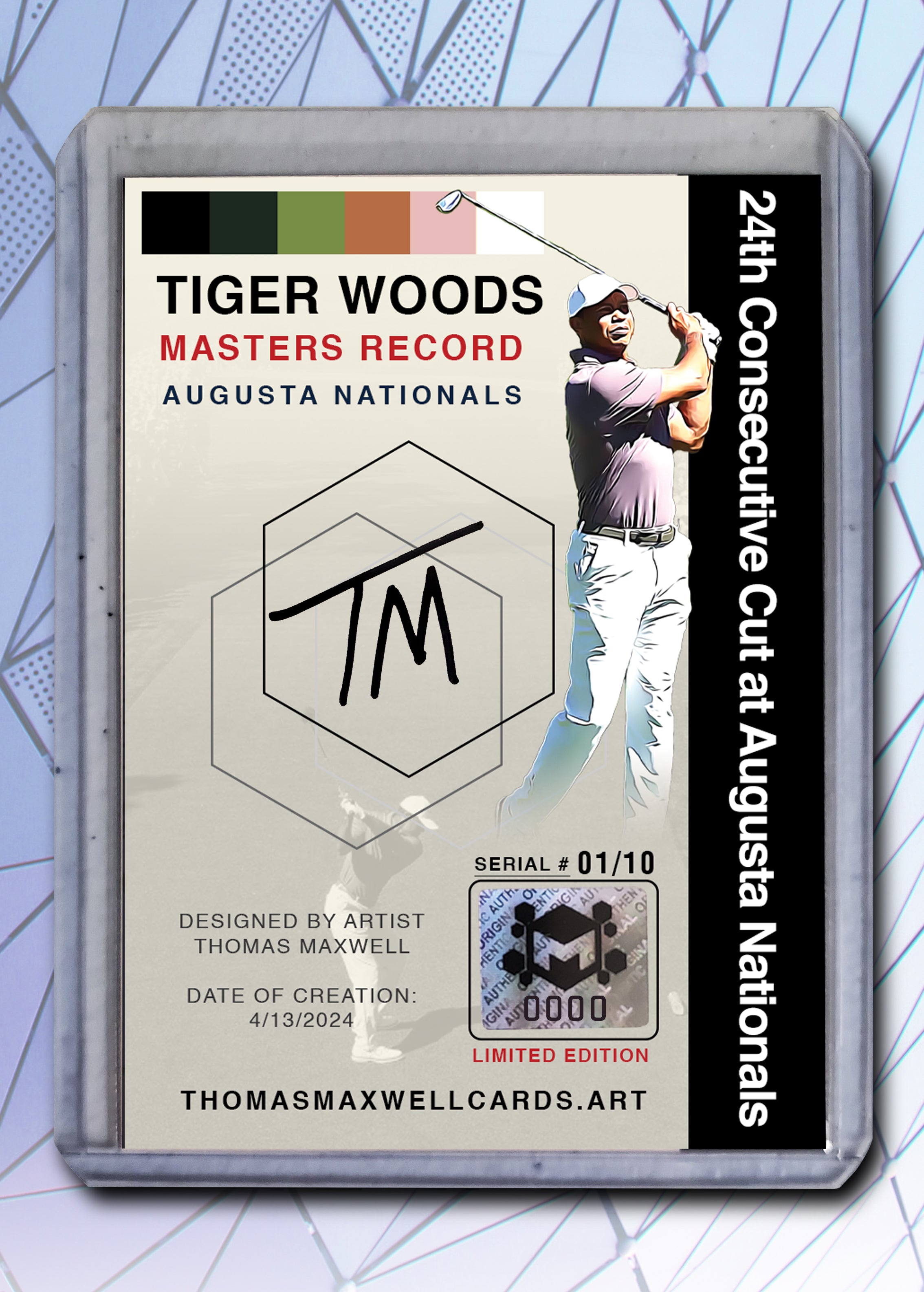 Tiger Woods 2024 Masters Record Artist Signed Golf Art Card 1/10