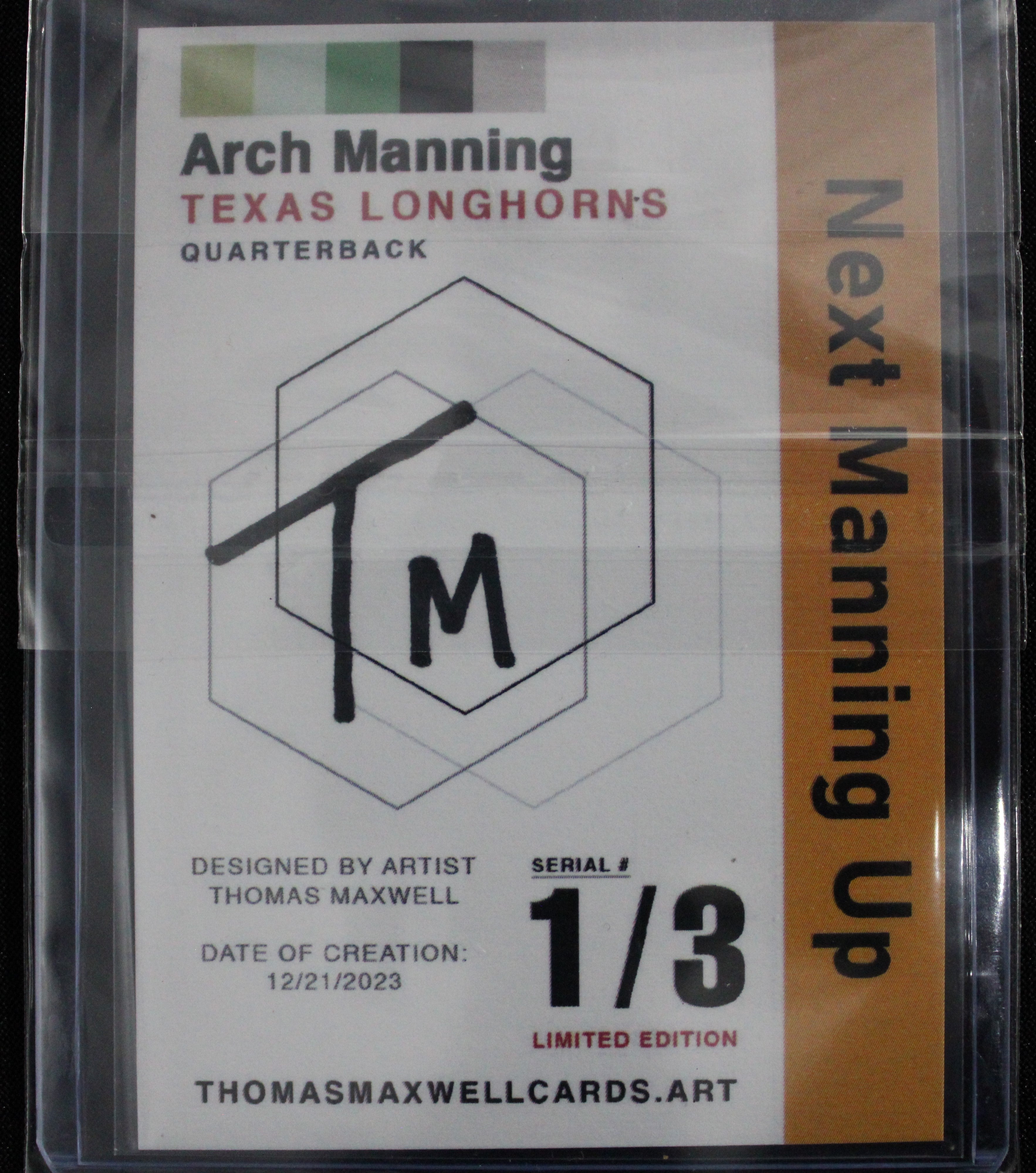 Arch Manning Artist Signed Newman High Gold Refractor Art Card 1/3