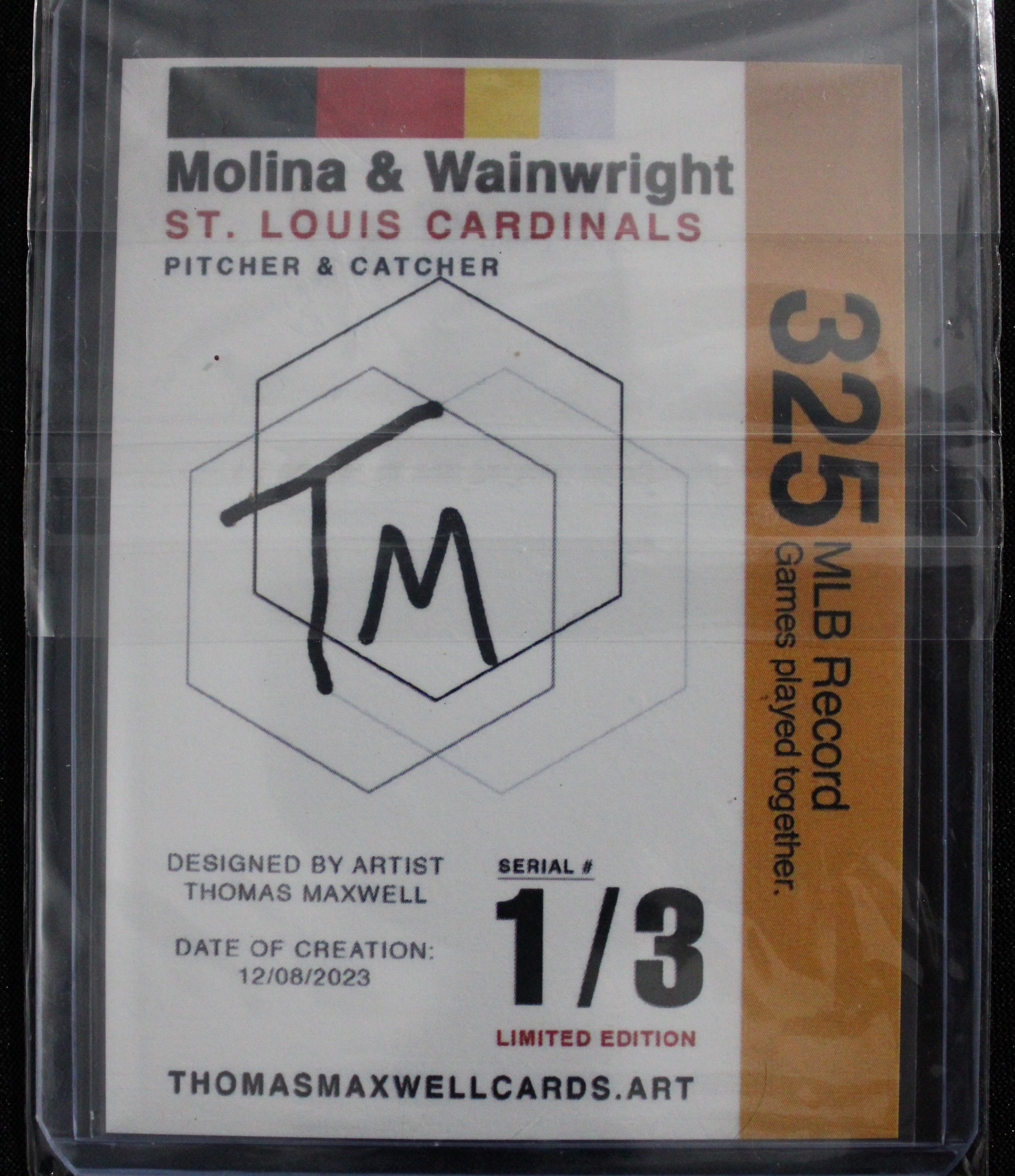 Yadier Molina & Adam Wainwright Artist Signed St. Louis Cardinals Gold Refractor Art Card 1/3