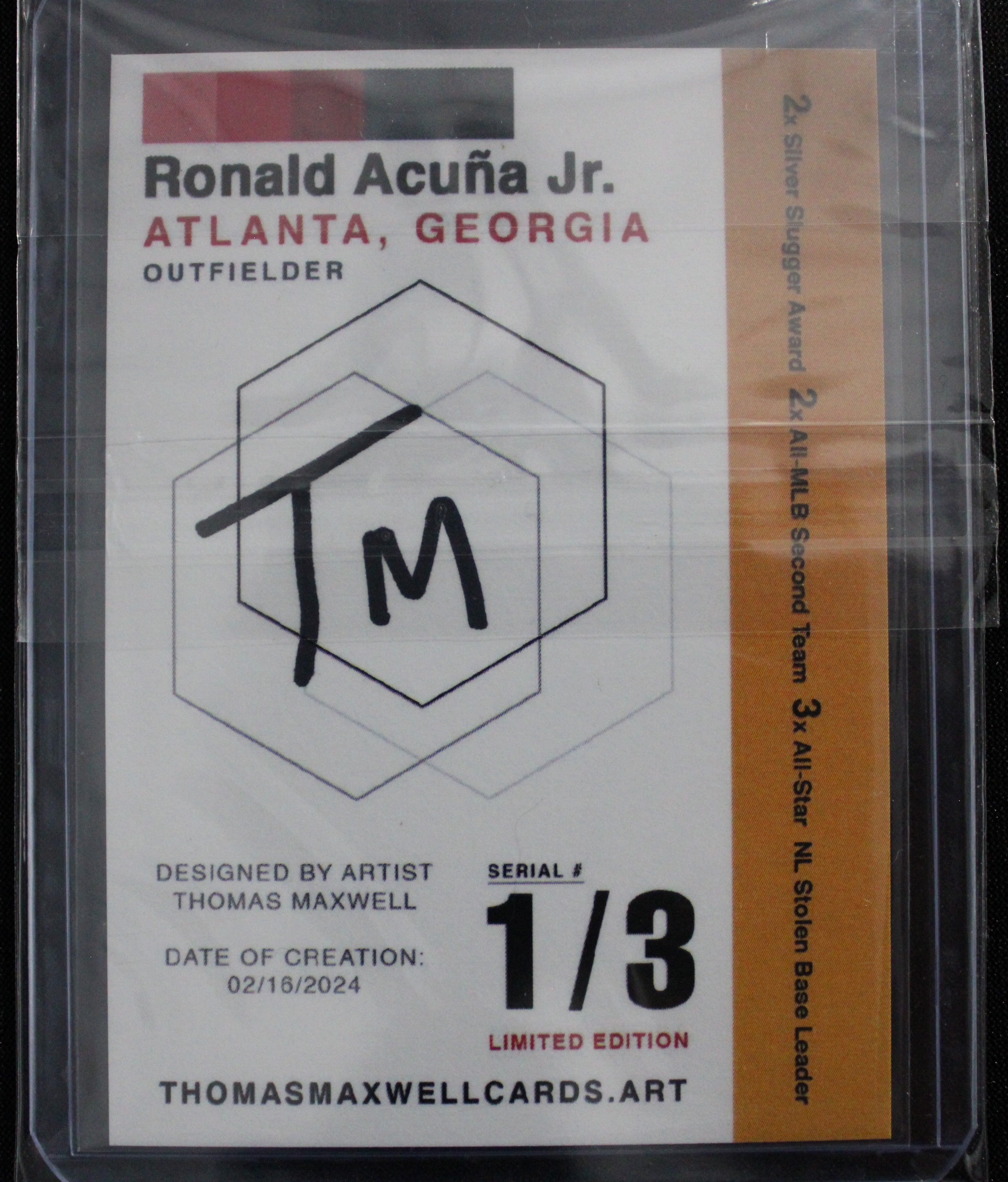 Ronald Acuna Jr. Artist Signed Atlanta Braves Refractor Art Card 1/3