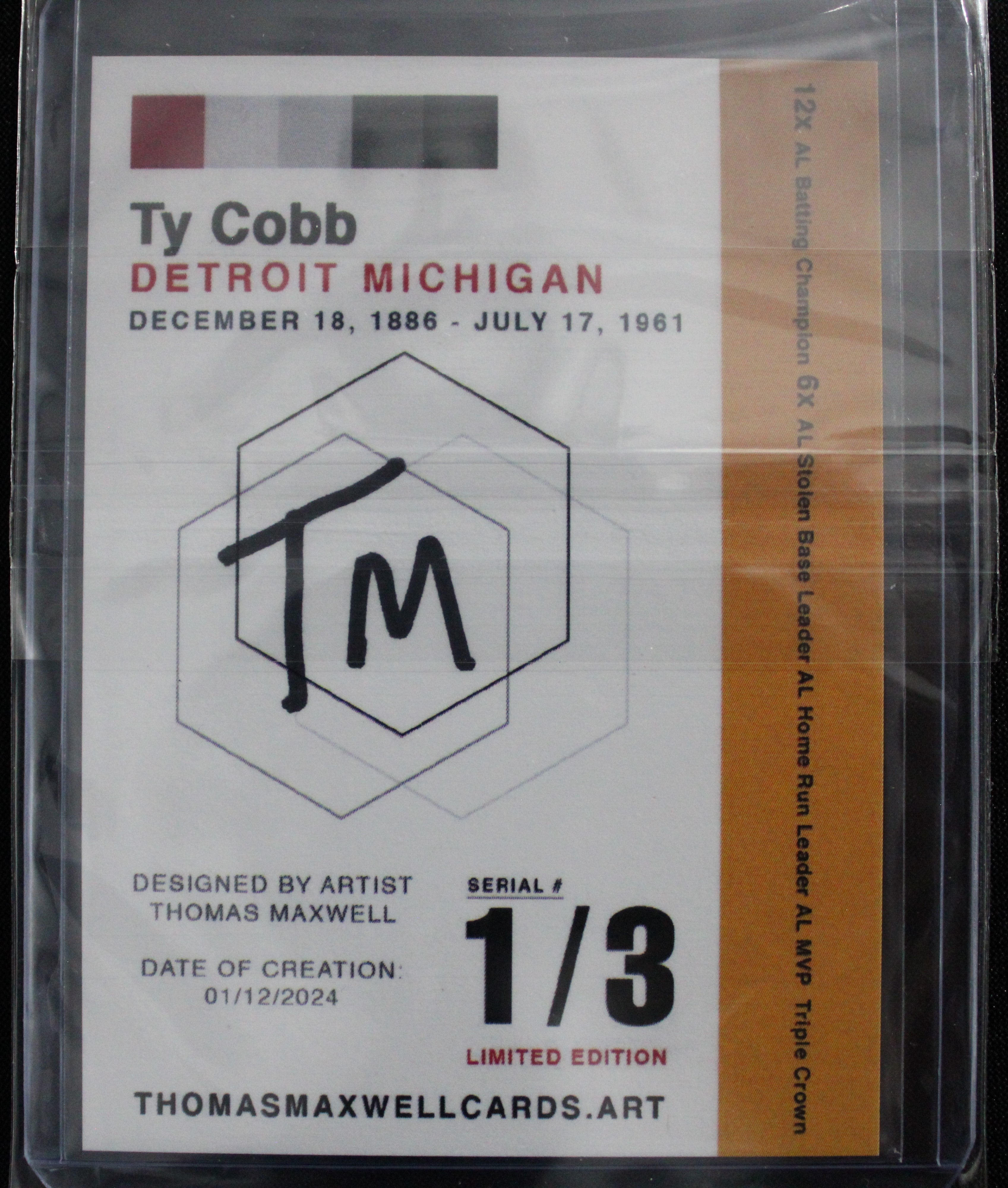 Ty Cobb Artist Signed Detroit Tigers Refractor Art Card 1/3