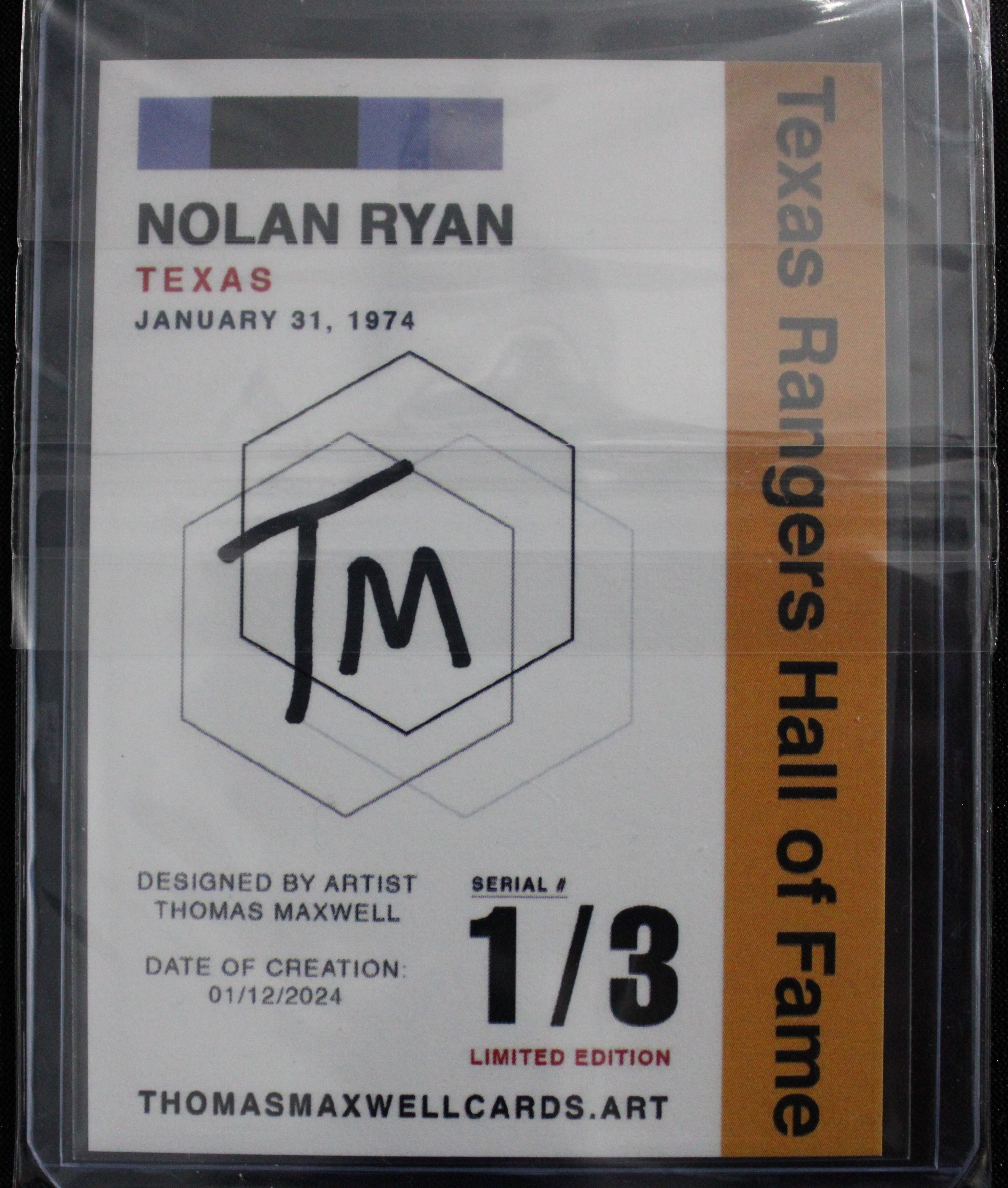 Nolan Ryan Artist Signed Texas Rangers Refractor Art Card 1/3