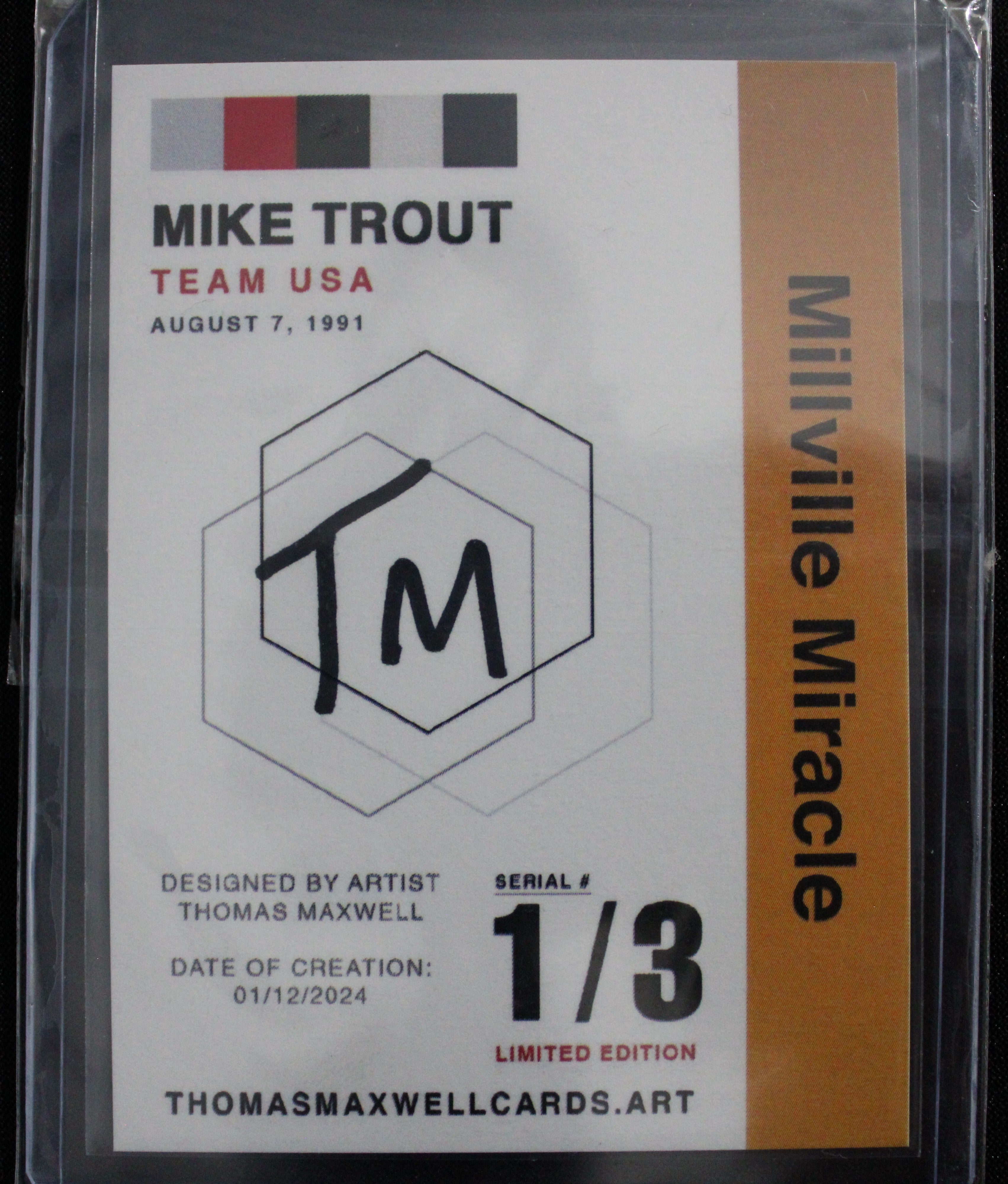 Mike Trout Artist Signed Team USA Refractor Art Card 1/3