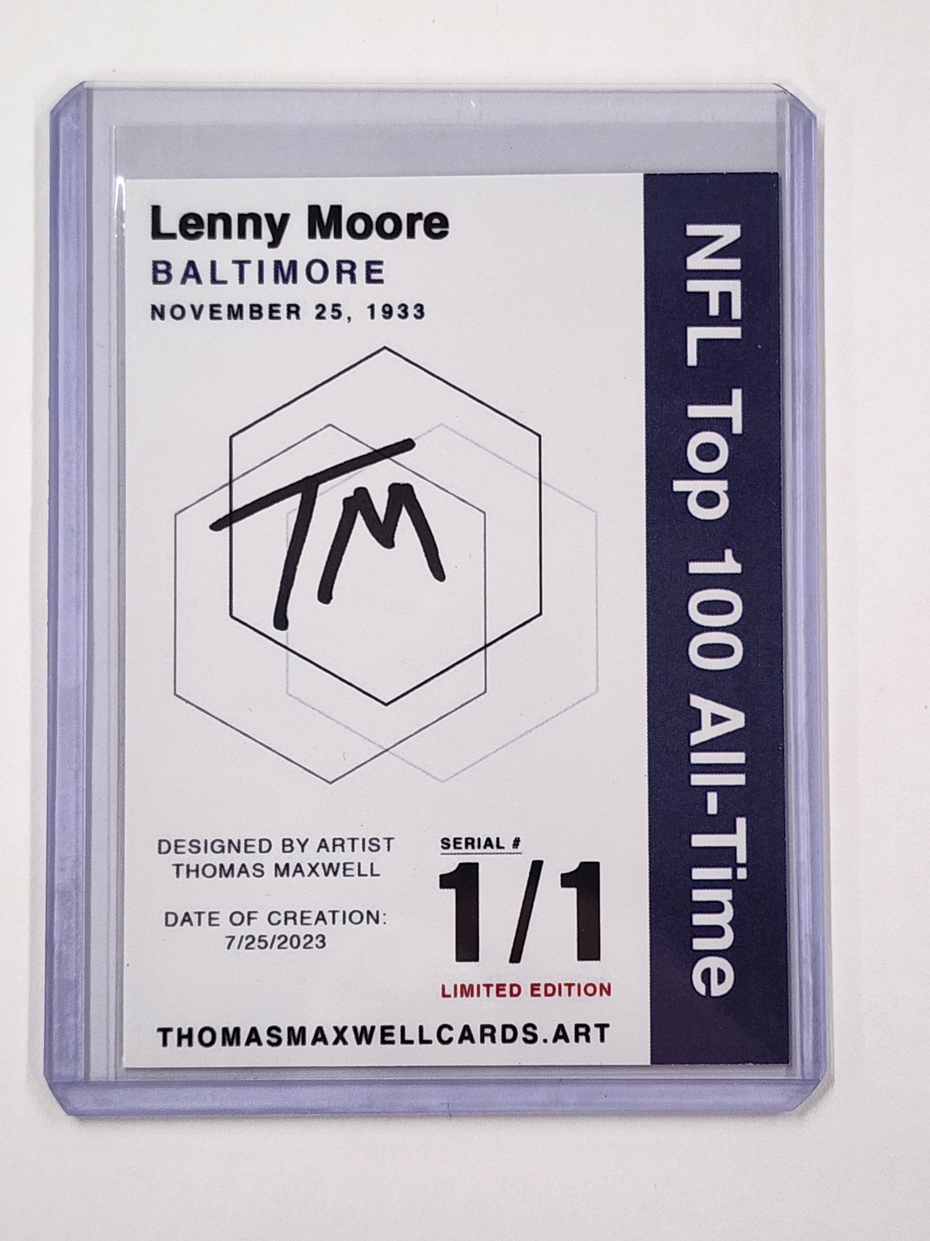 Lenny Moore Artist Signed Baltimore Colts Refractor Art Card 1/1