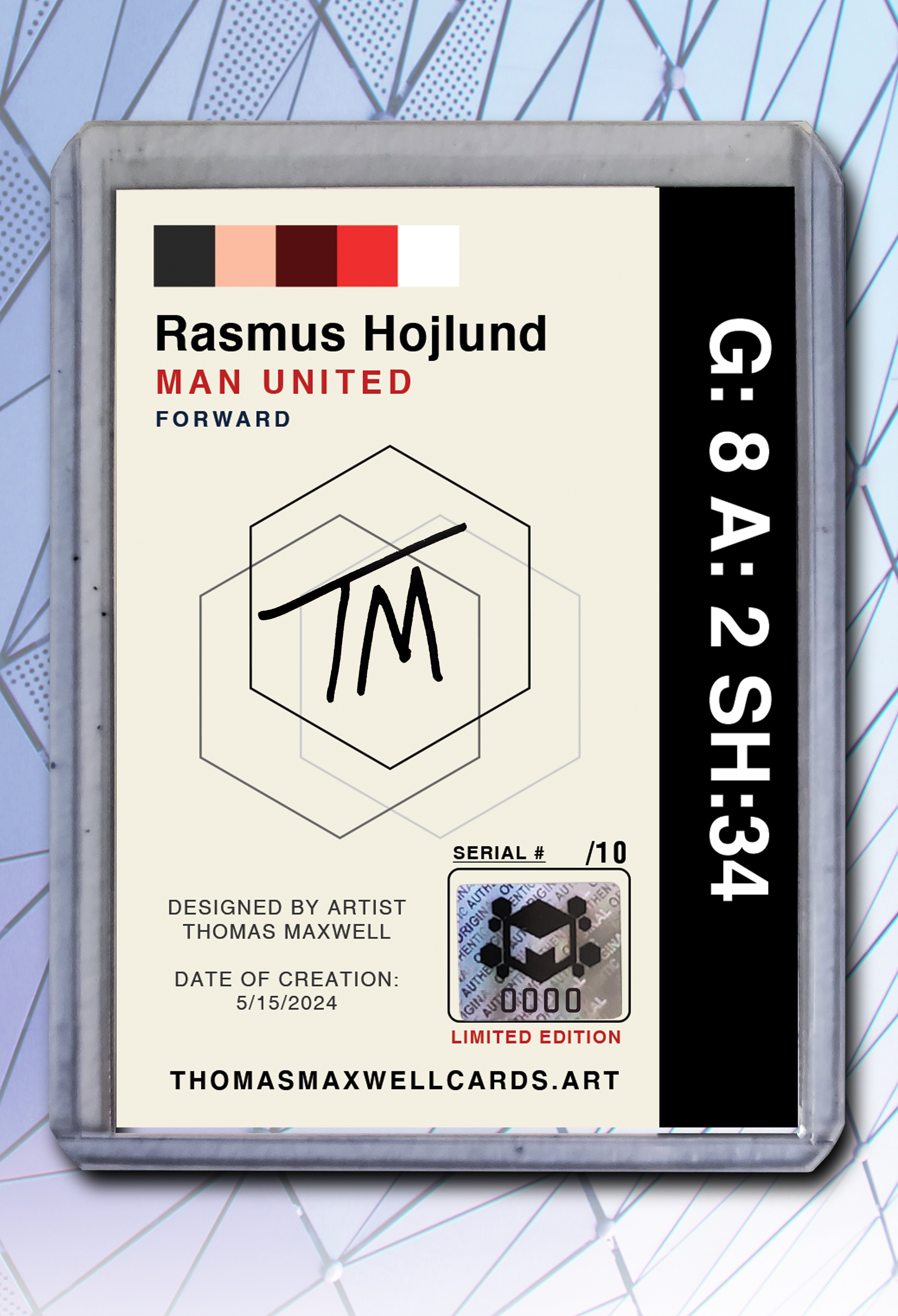 Rasmus Hojlund Artist Signed Soccer Art Card 1/10