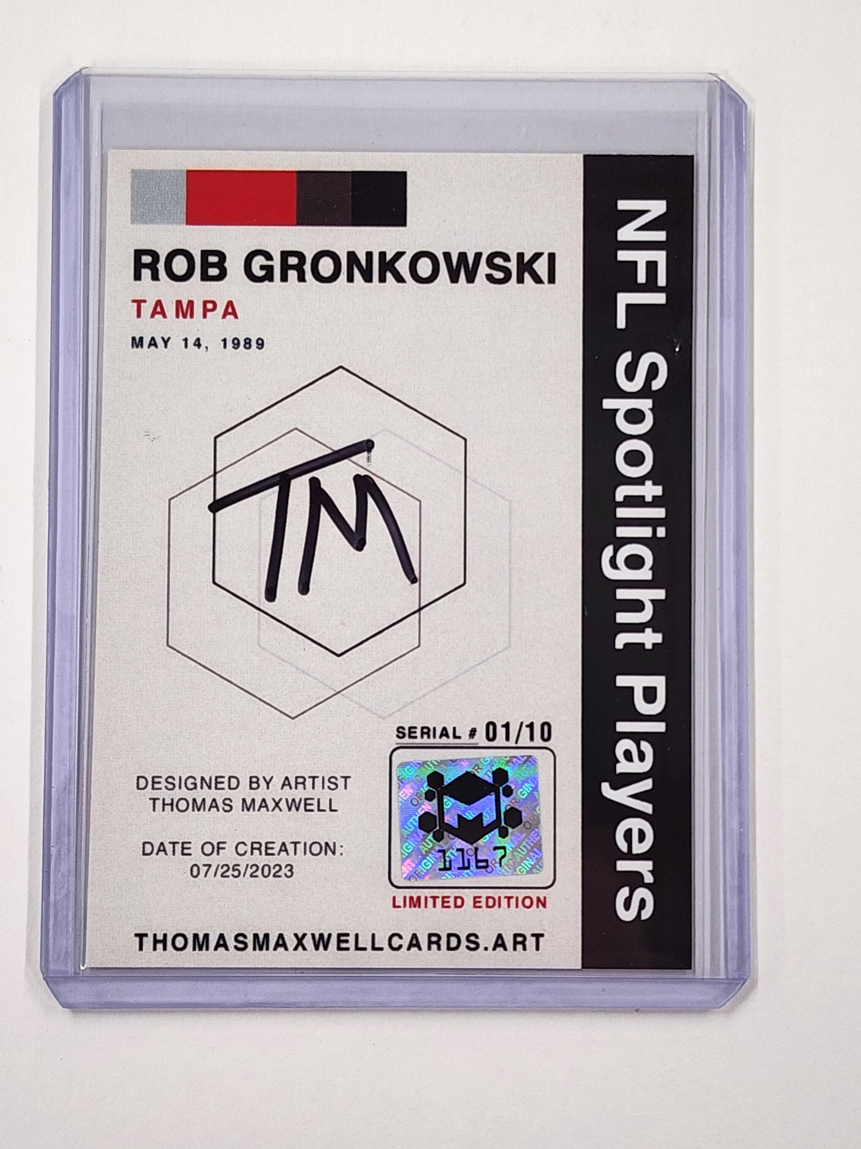 Rob Gronkowski Artist Signed Football Art Card 1/10