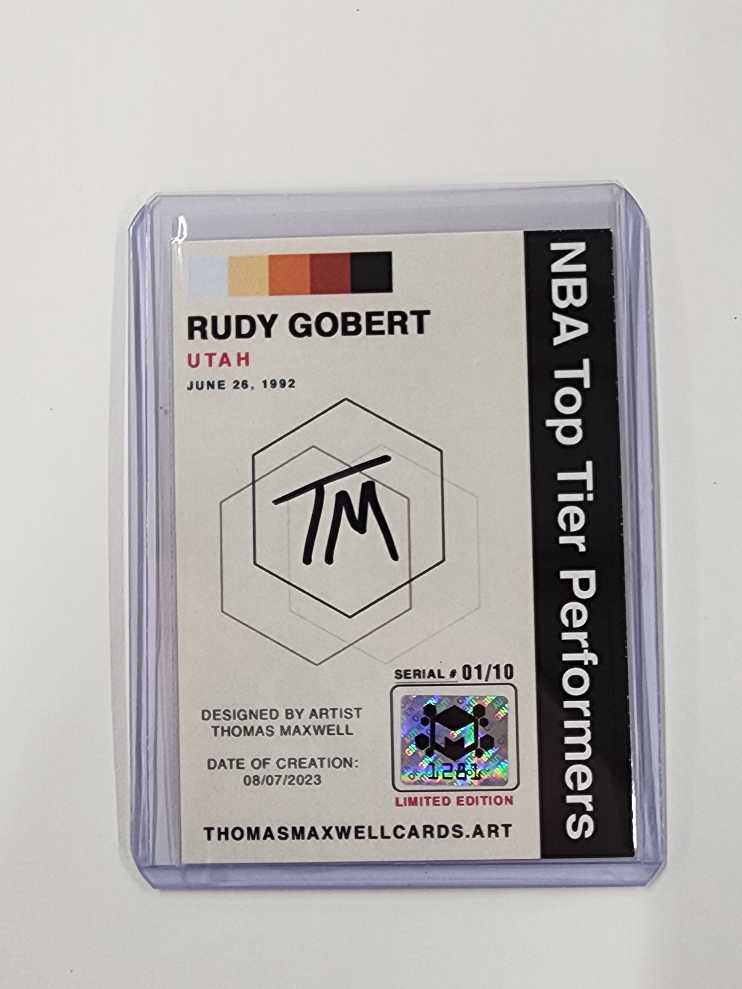 Rudy Gobert Artist Signed Basketball Art Card 1/10