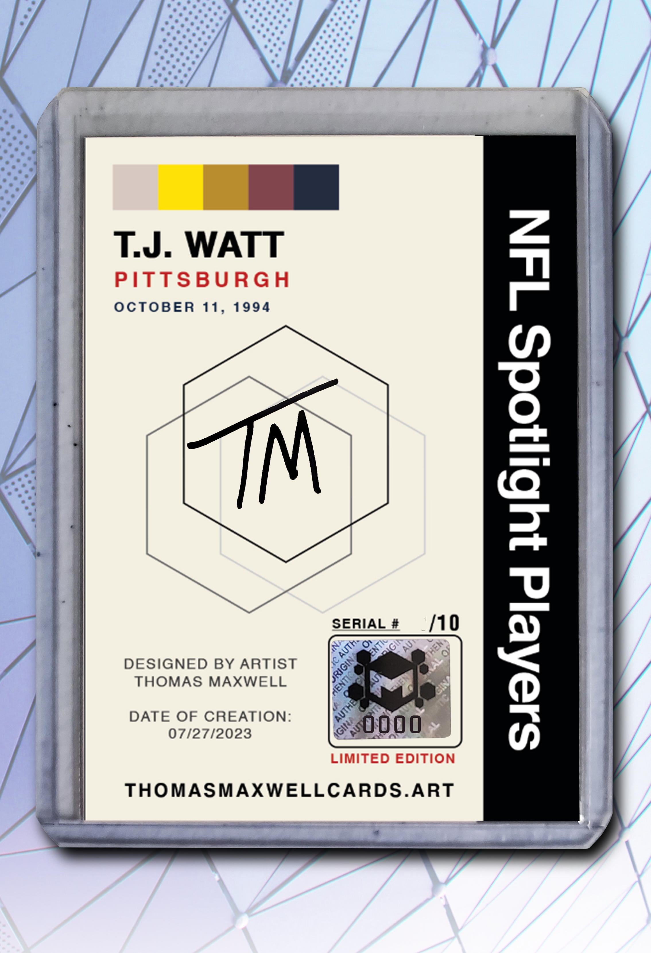 T.J. Watt Artist Signed Football Art Card 1/10