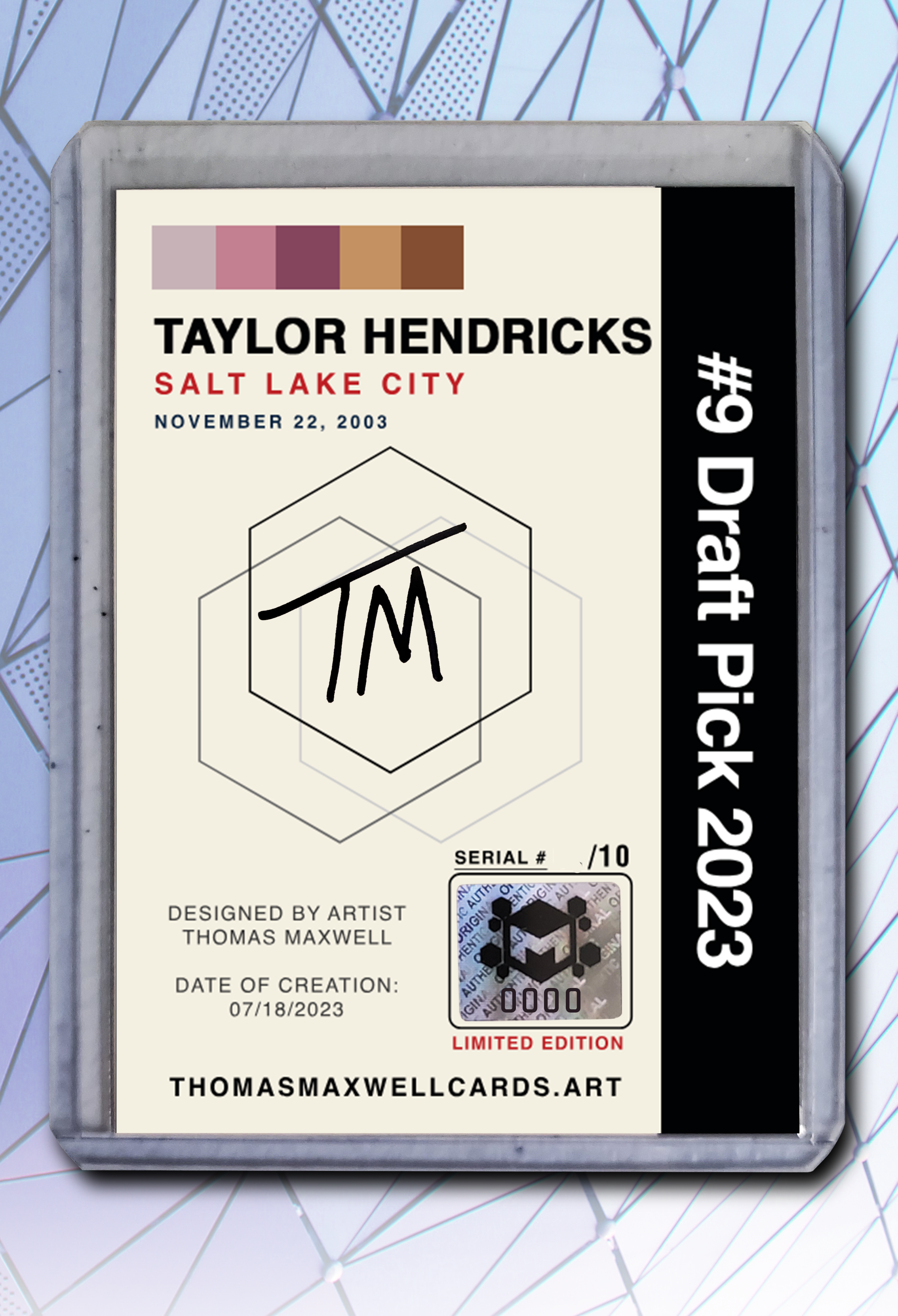 Taylor Hendricks Artist Signed Basketball Art Card 1/10