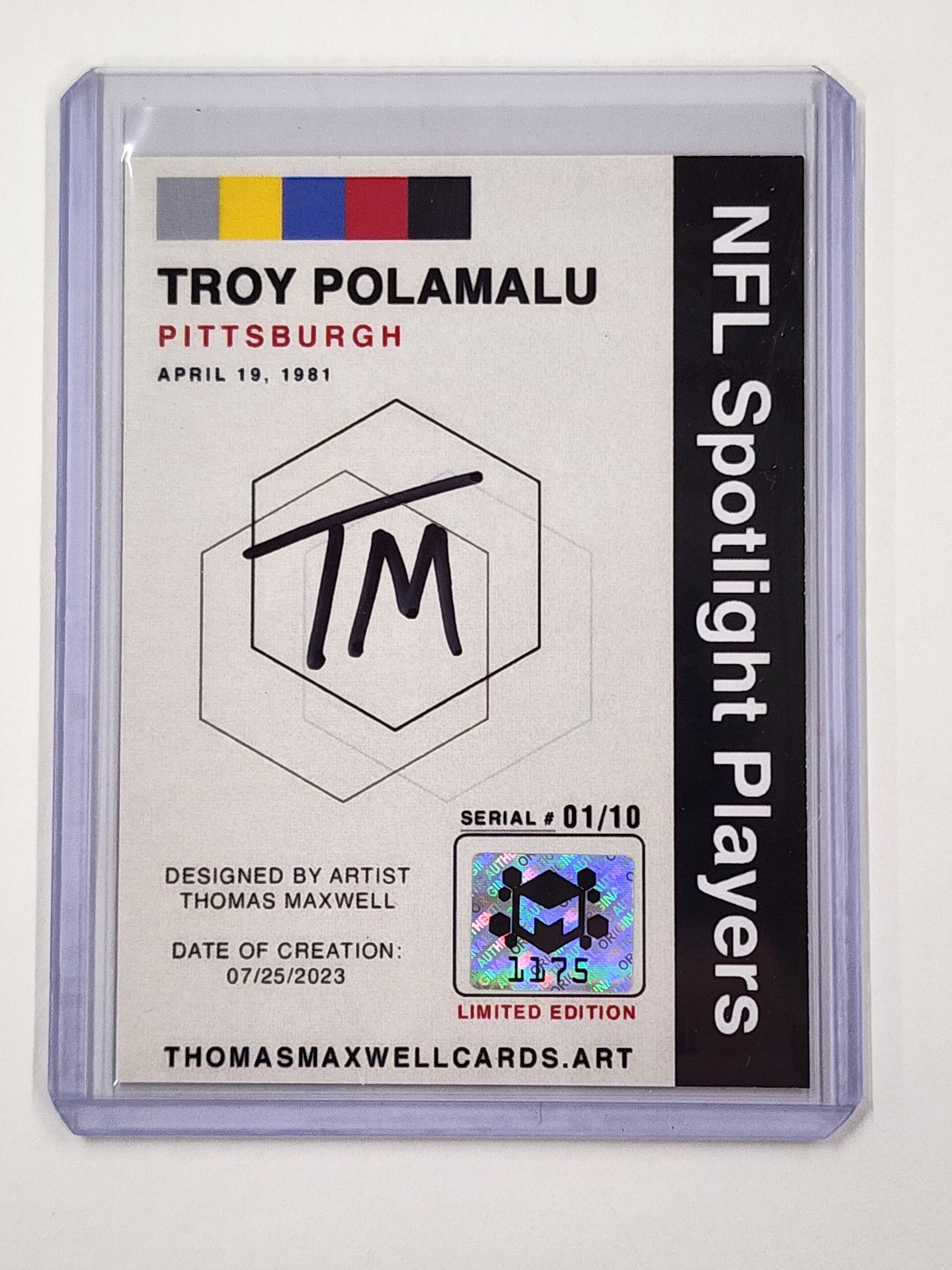 Troy Polamalu Artist Signed Football Art Card 1/10