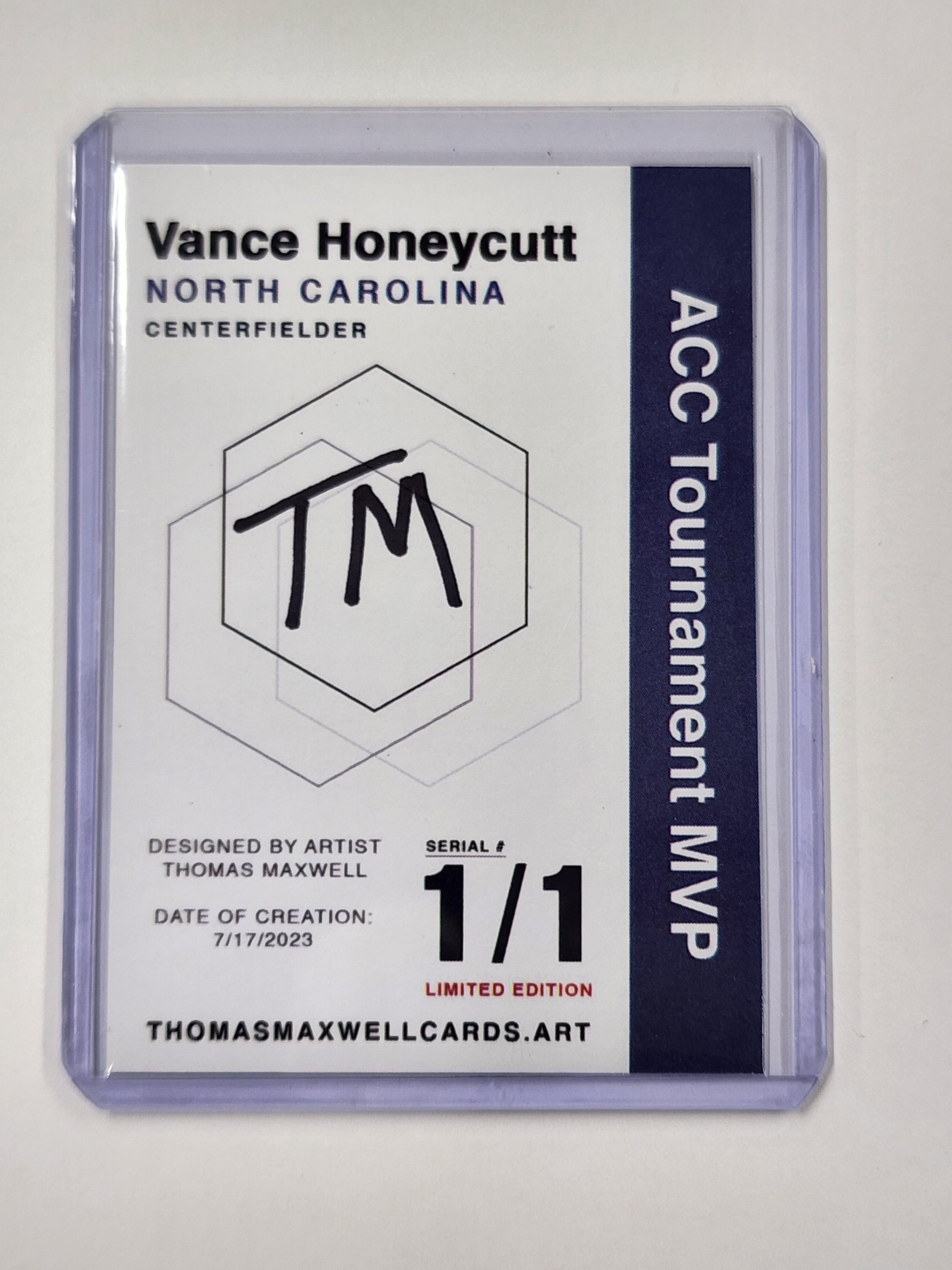 Vance Honeycutt Artist Signed North Carolina Refractor Art Card 1/1