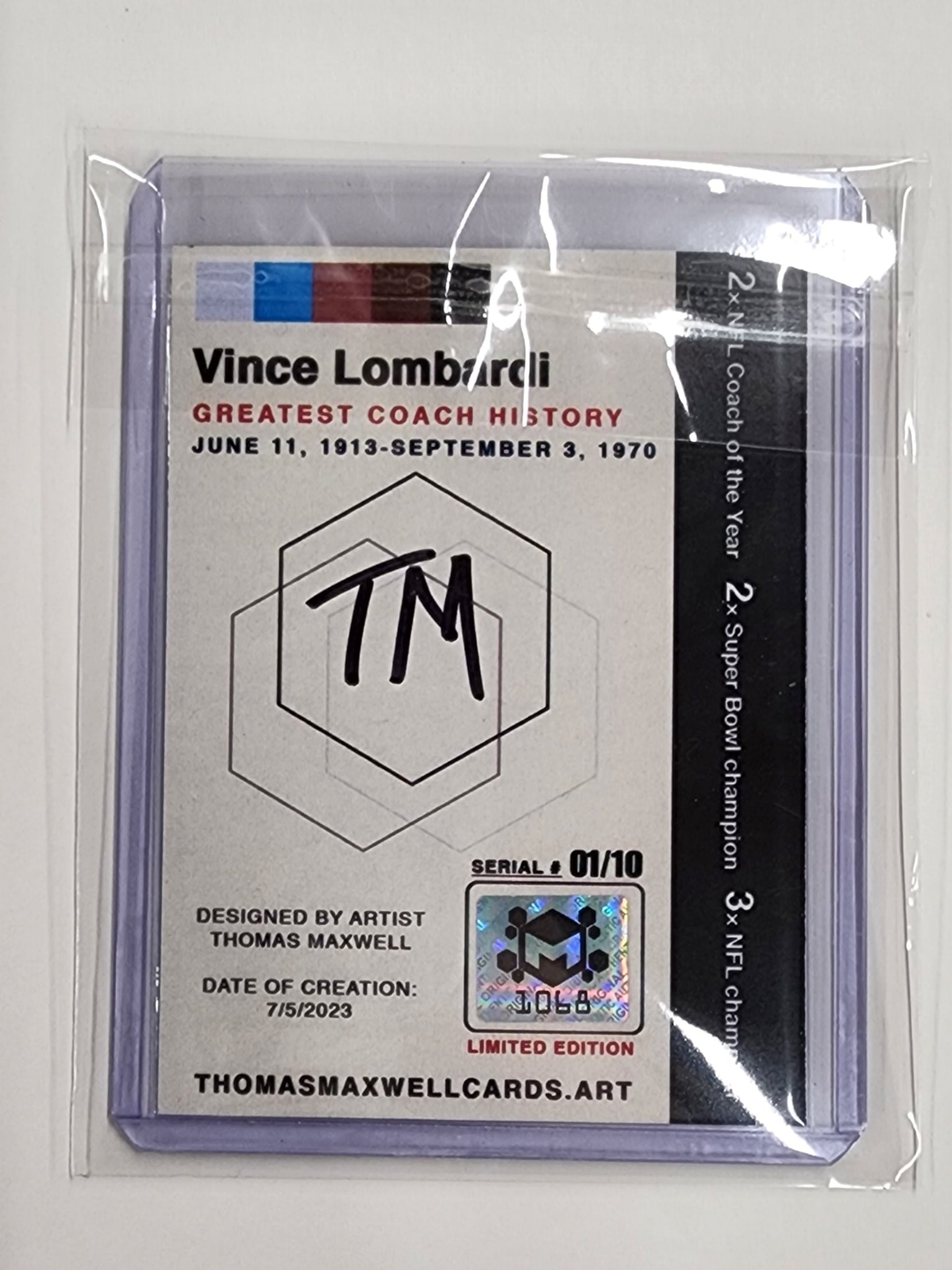 Vince Lombardi Artist Signed Football Art Card 1/10