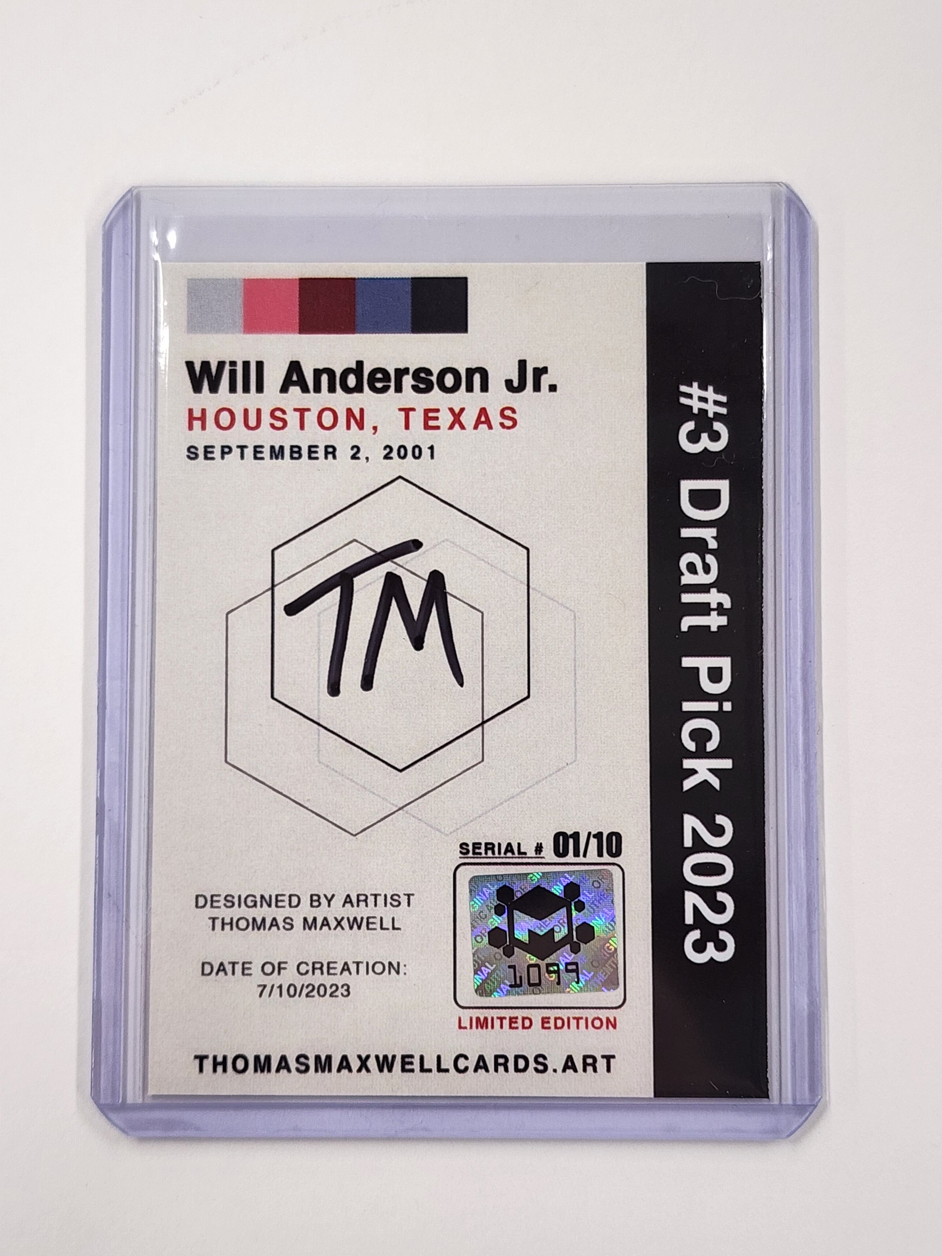 Will Anderson Jr. Artist Signed Football Art Card 1/10