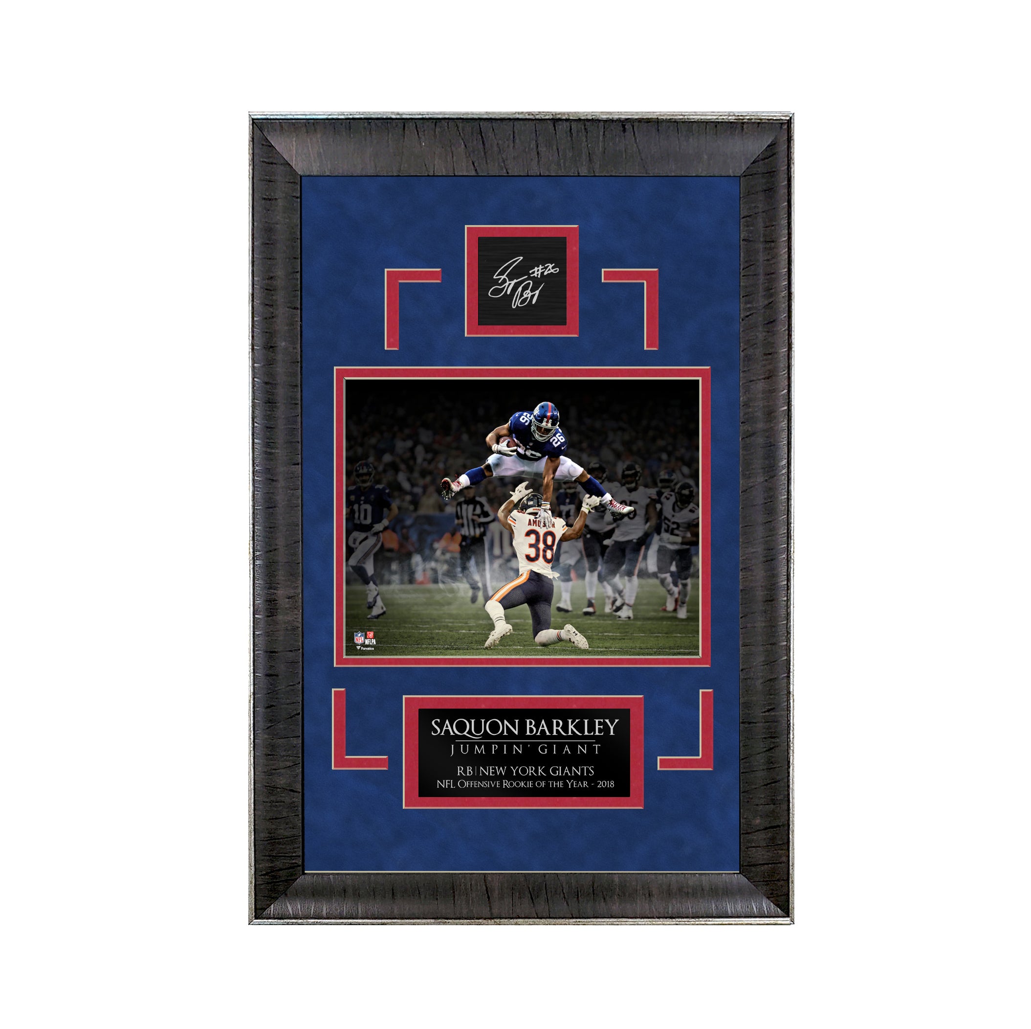 Saquon Barkley - Jumpin Giant - Sports Deluxe | 16 x 23 - Framed Football Photo