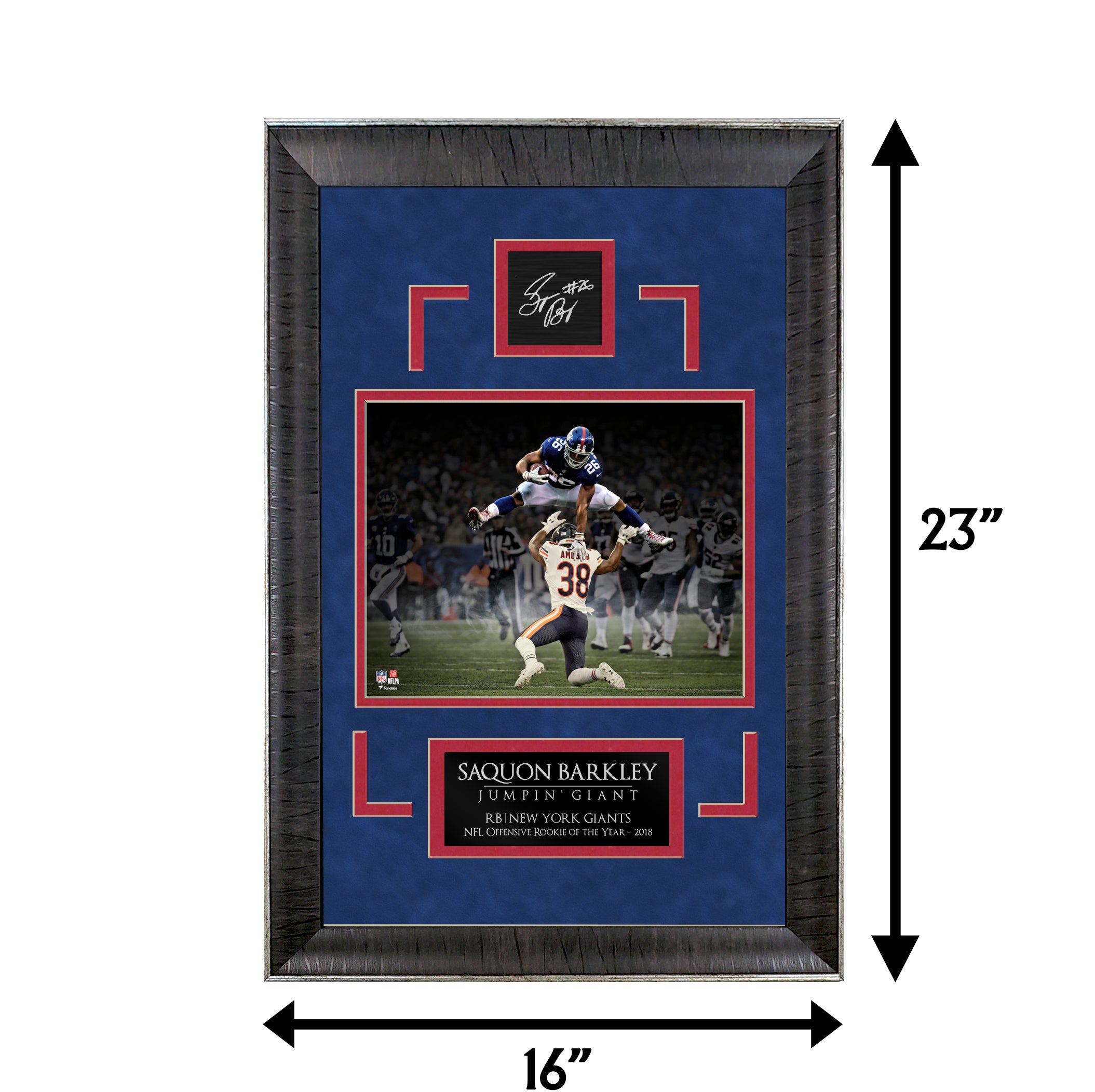 Saquon Barkley - Jumpin Giant - Sports Deluxe | 16 x 23 - Framed Football Photo