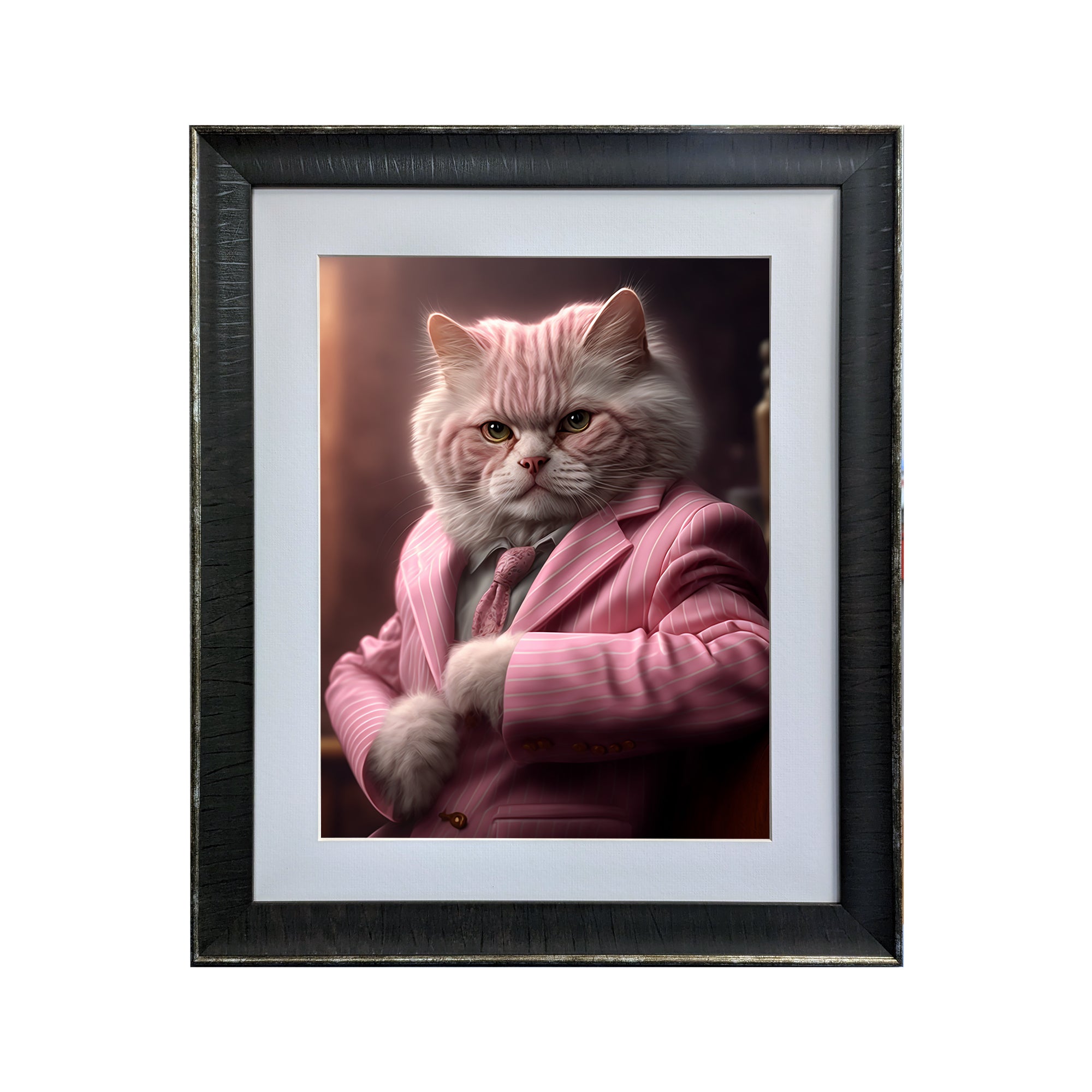 Gangster Siberian Cat - The Zoo Mafia Collection- Framed Art Photo